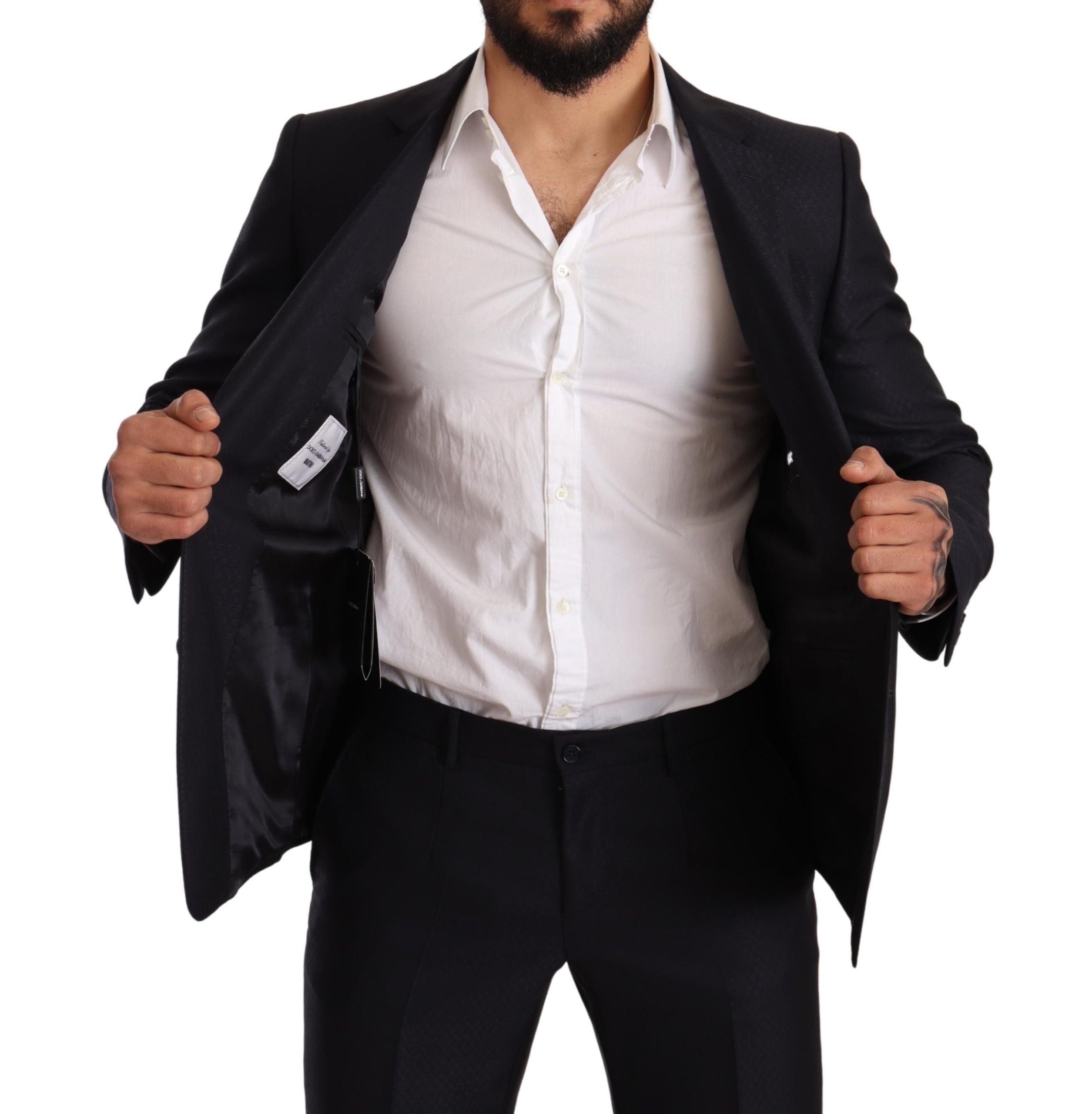 Elegant Slim Fit Jacquard Suit in Blue - ventzia