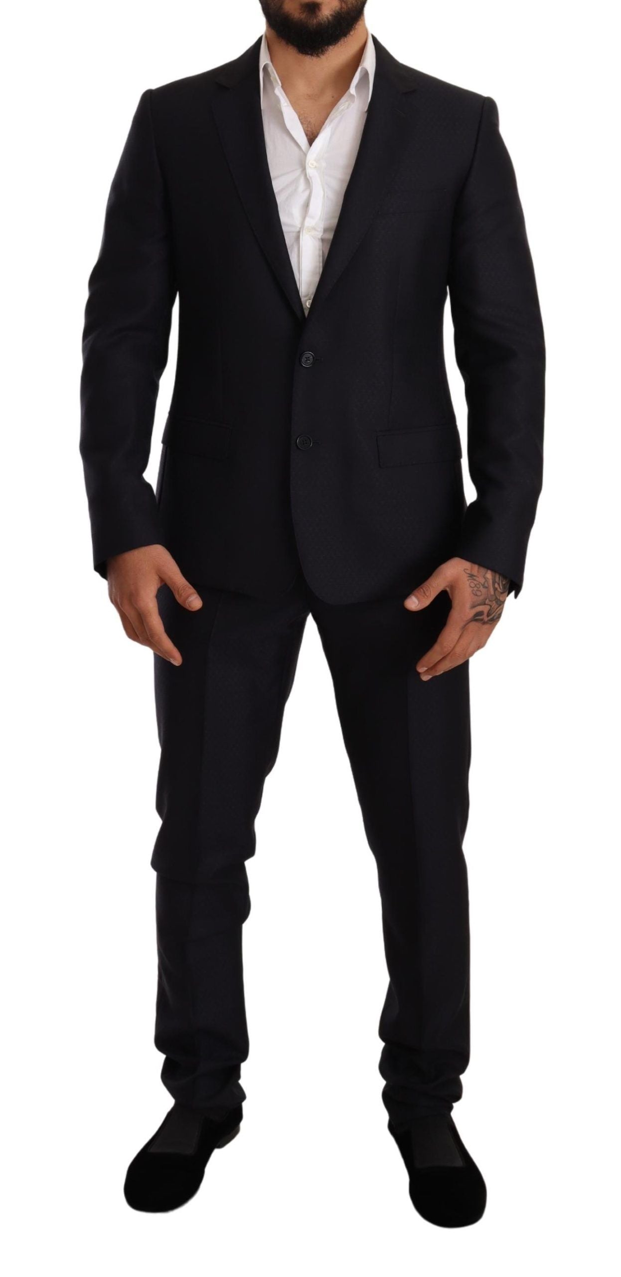 Elegant Slim Fit Jacquard Suit in Blue - ventzia
