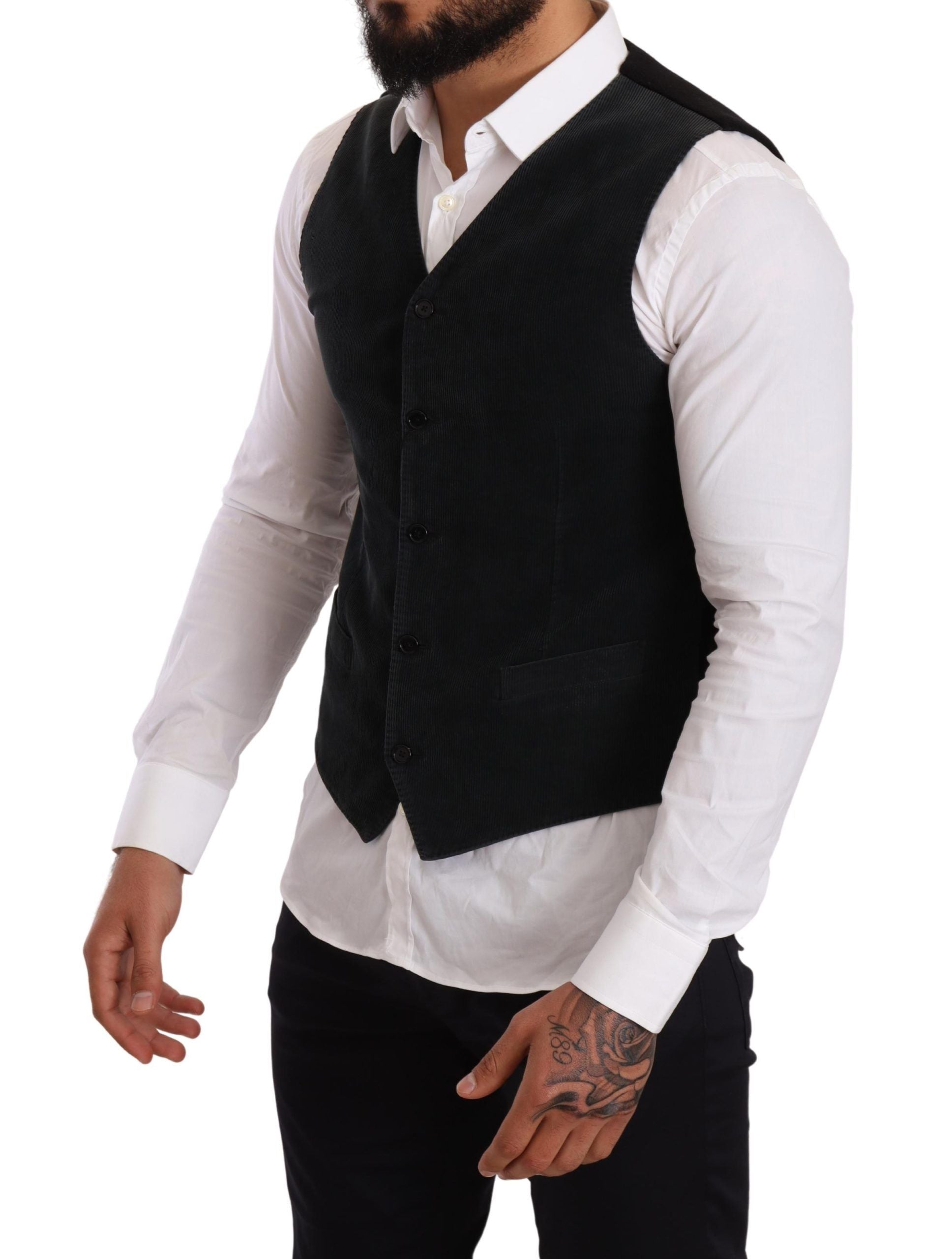 Elegant Black Cotton Formal Dress Vest - ventzia