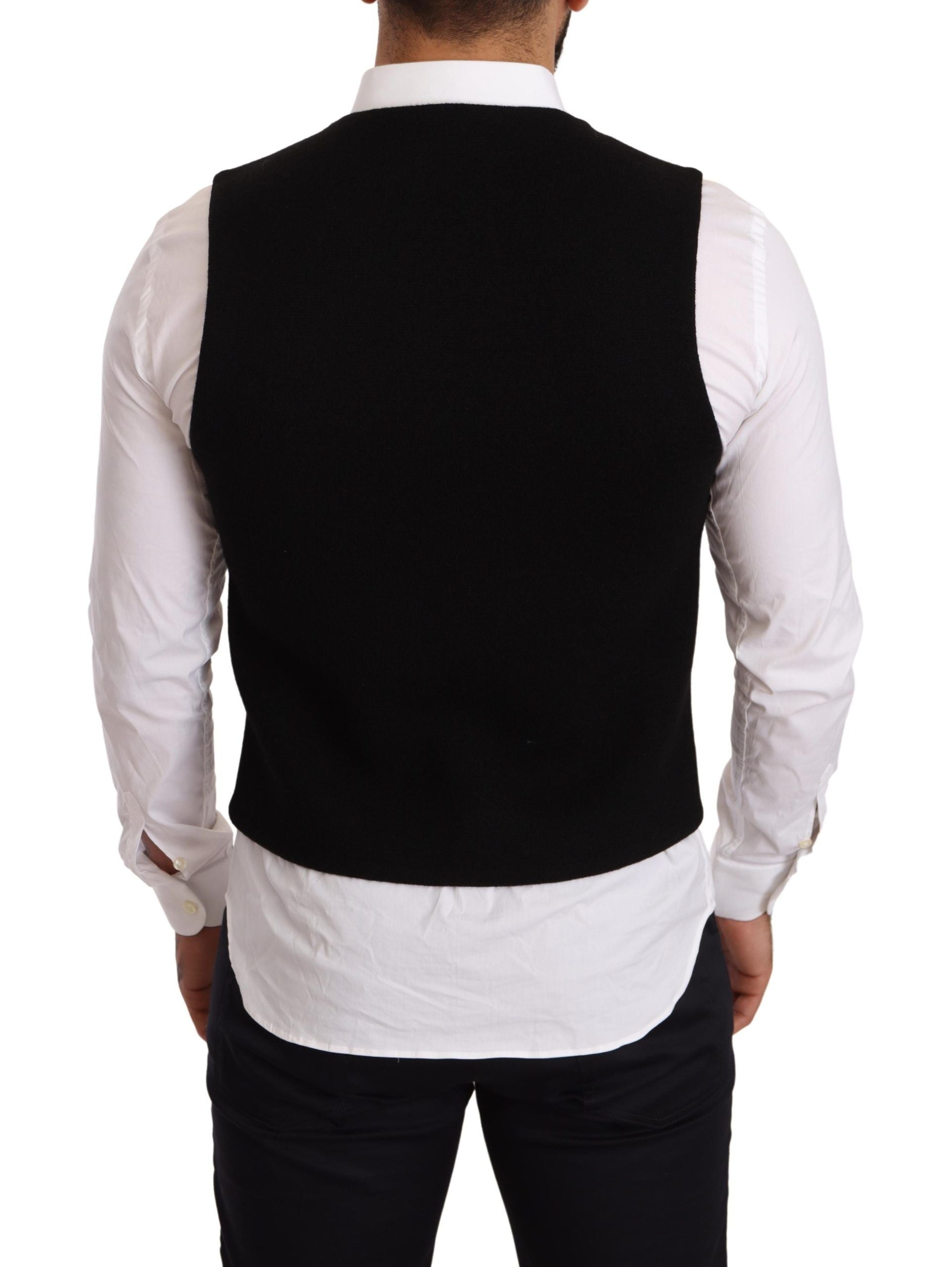 Elegant Black Cotton Formal Dress Vest - ventzia
