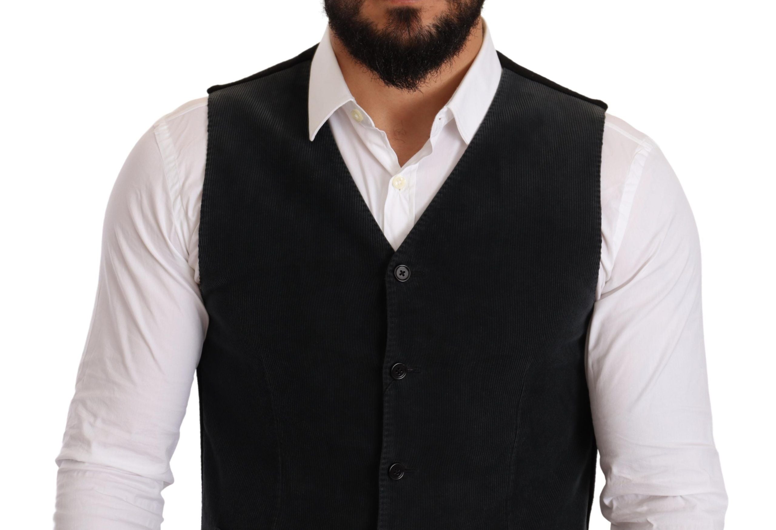 Elegant Black Cotton Formal Dress Vest - ventzia
