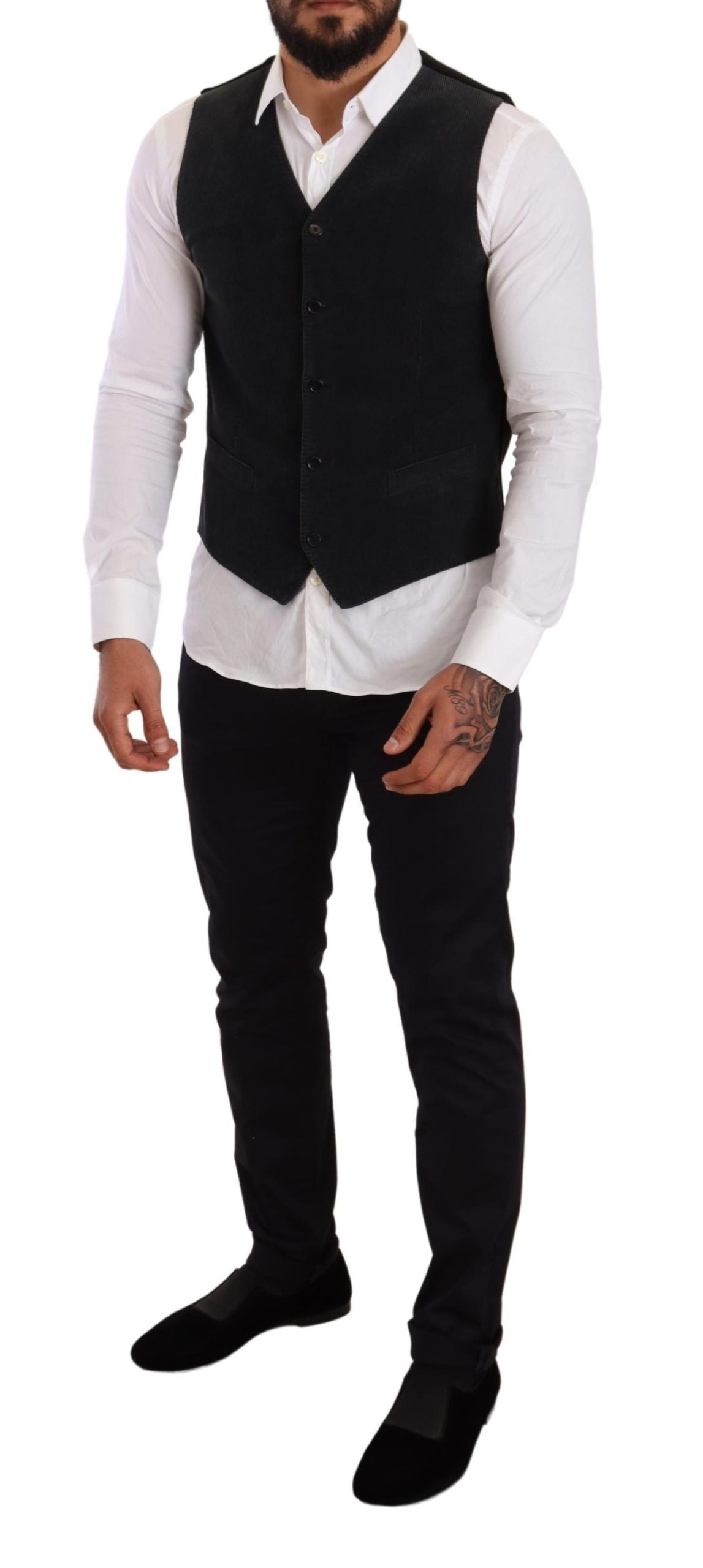 Elegant Black Cotton Formal Dress Vest - ventzia