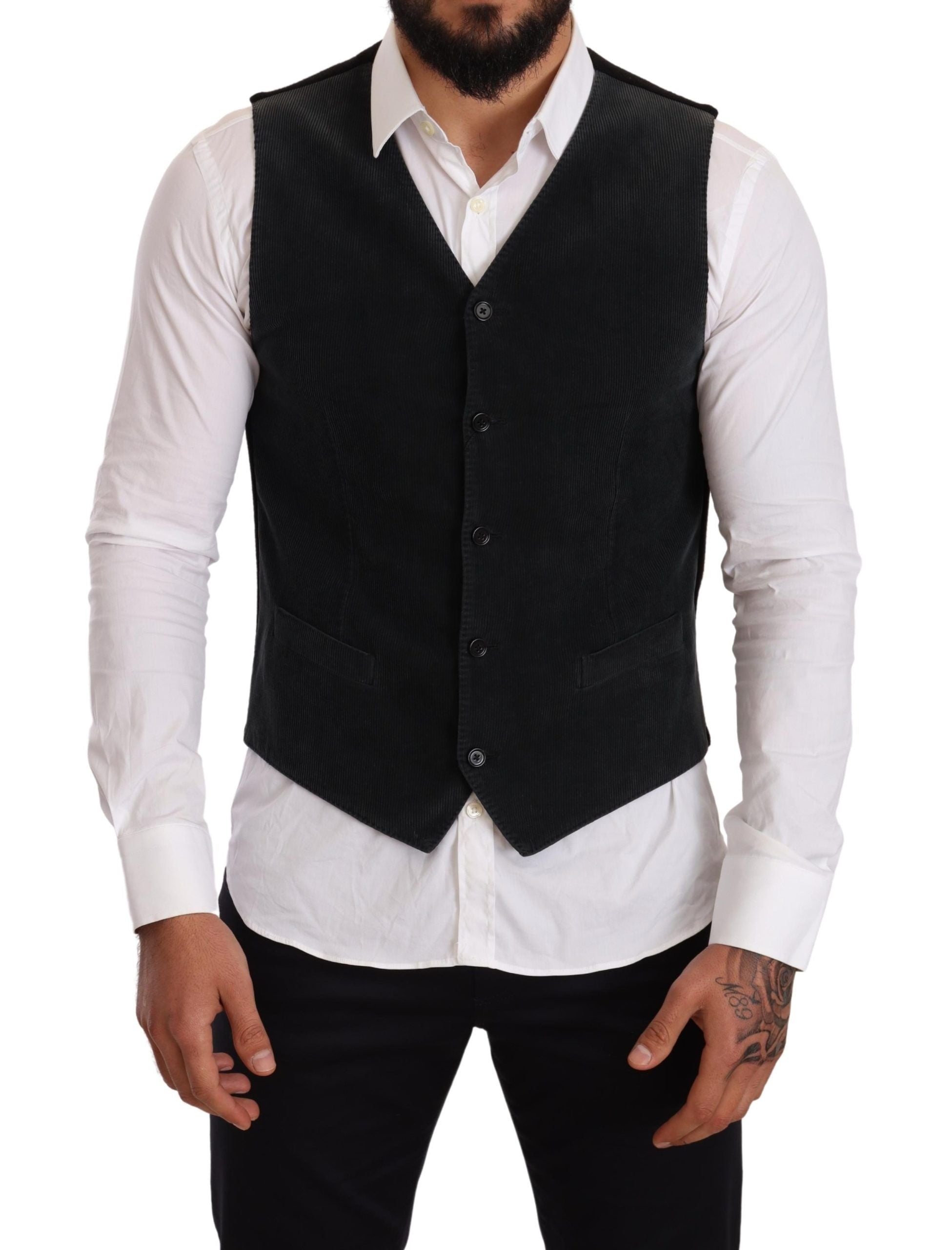 Elegant Black Cotton Formal Dress Vest - ventzia