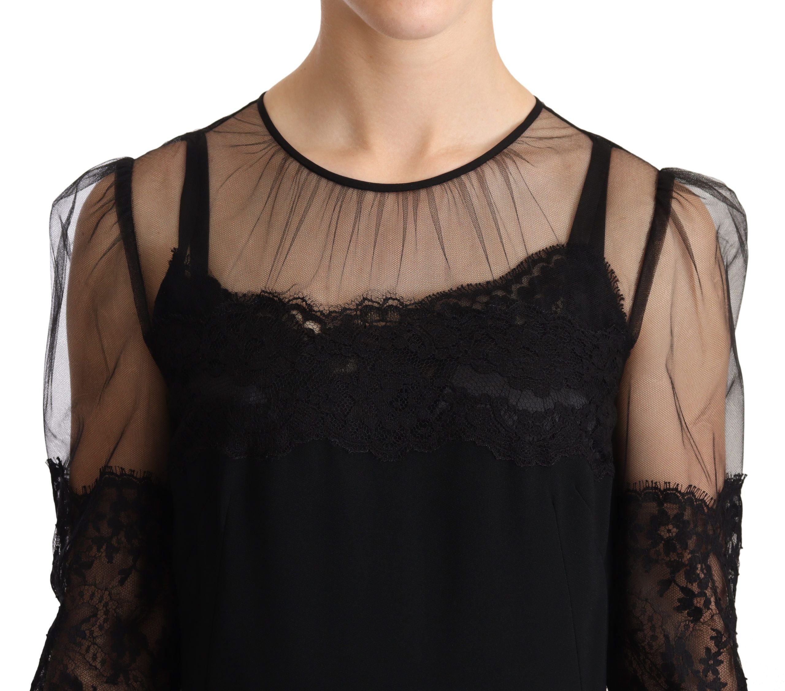 Elegant Lace Midi Dress in Black - ventzia
