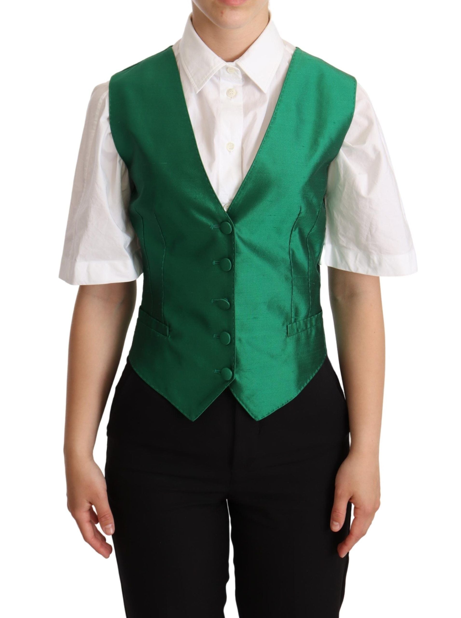 Elegant Green Silk Blend Waistcoat - ventzia