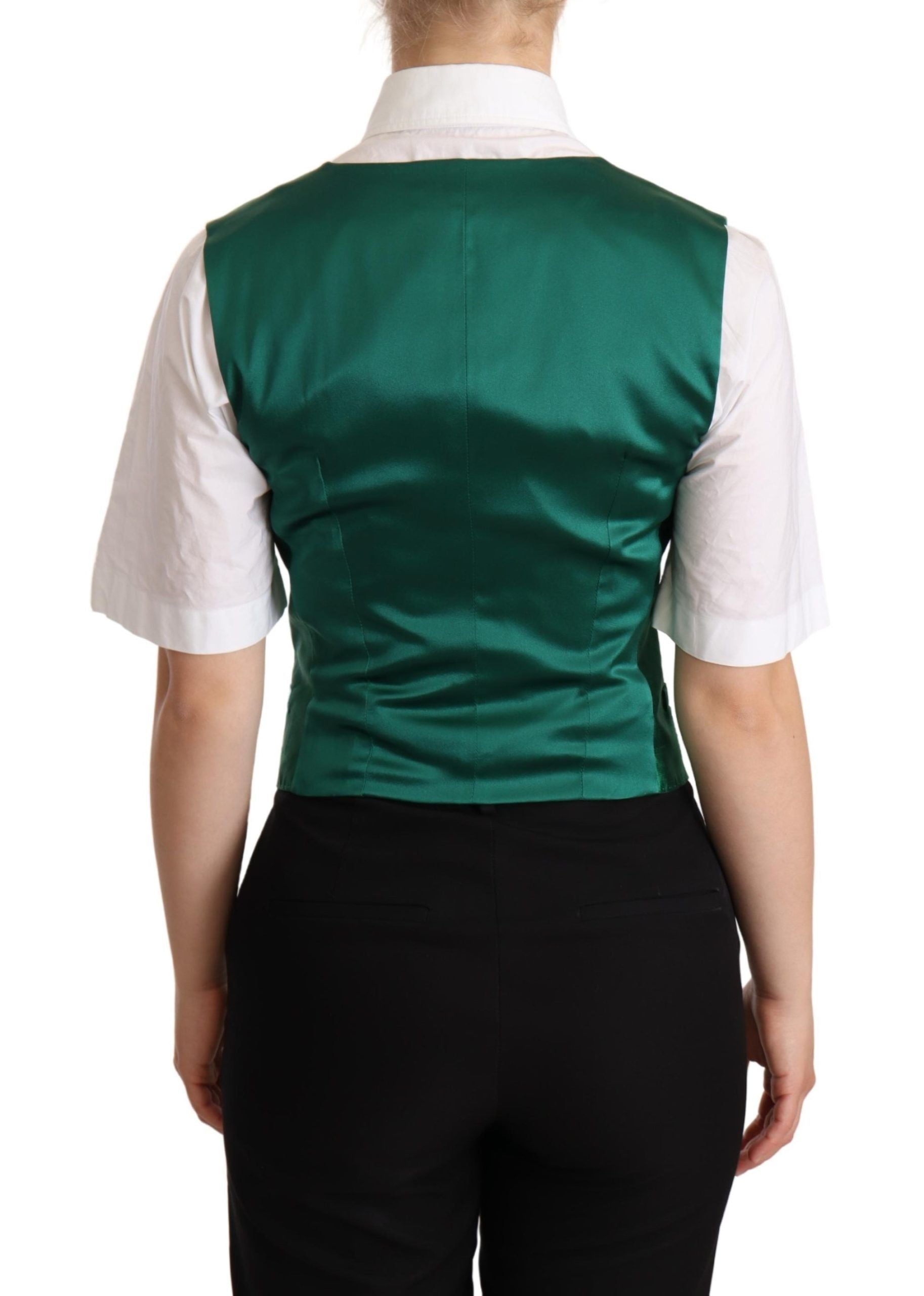 Elegant Green Silk Blend Waistcoat - ventzia
