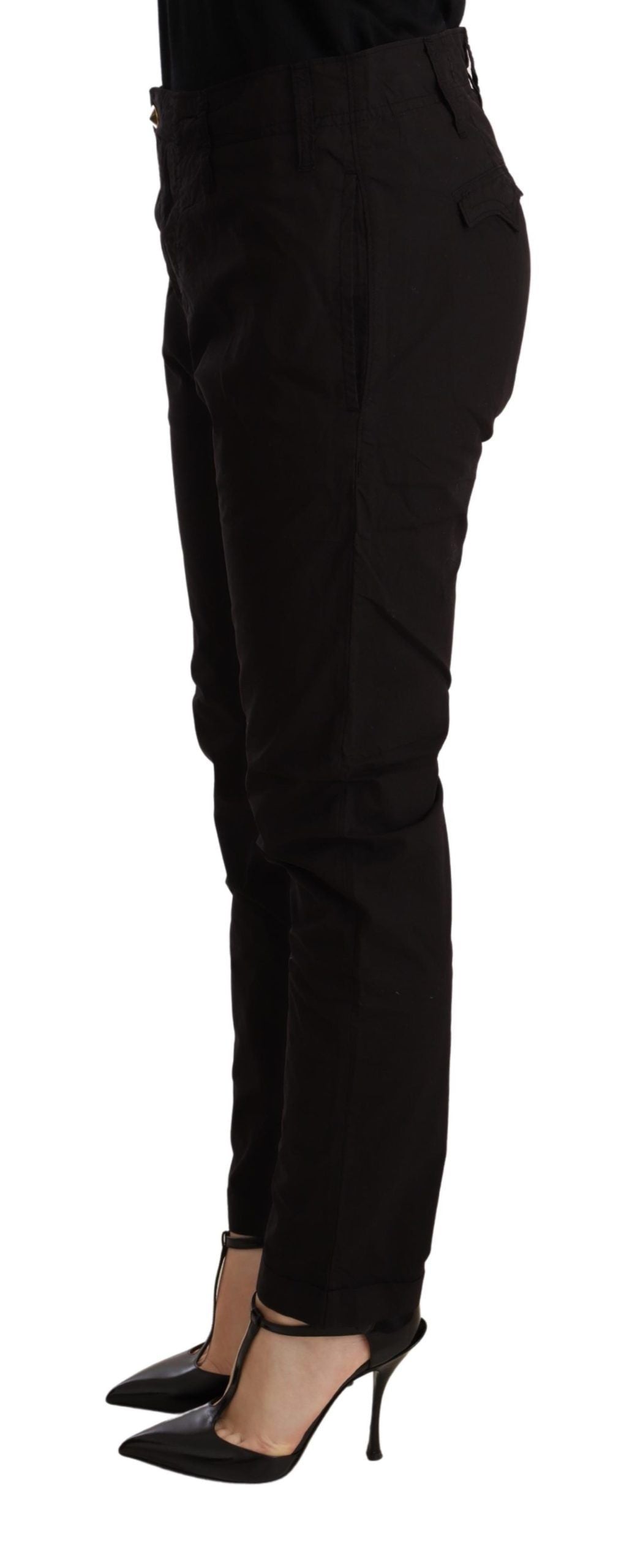 Elegant Black Baggy Cotton Pants - ventzia