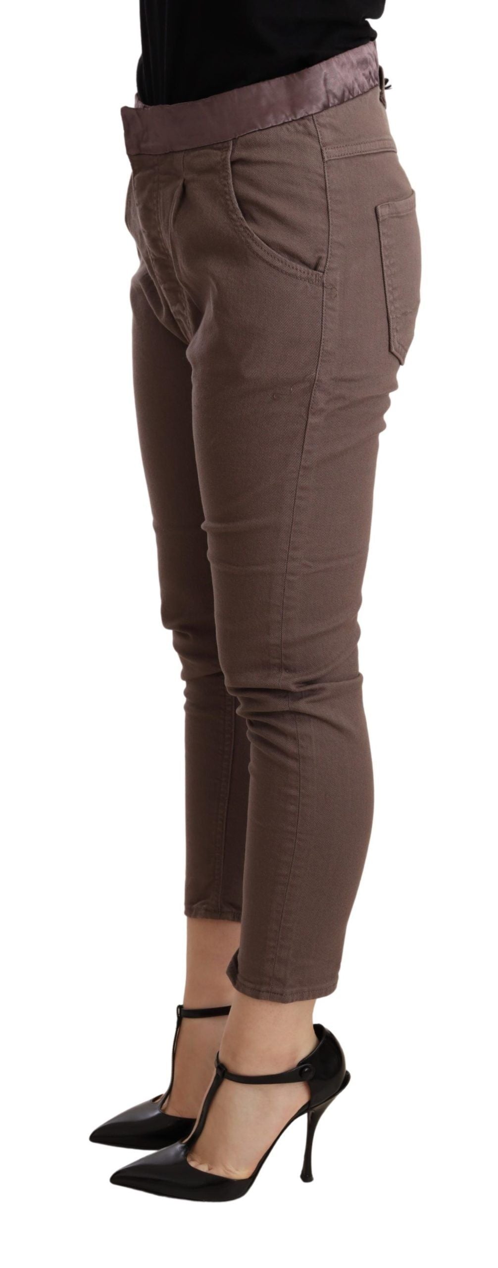 Chic Brown Skinny Mid Waist Cropped Pants - ventzia