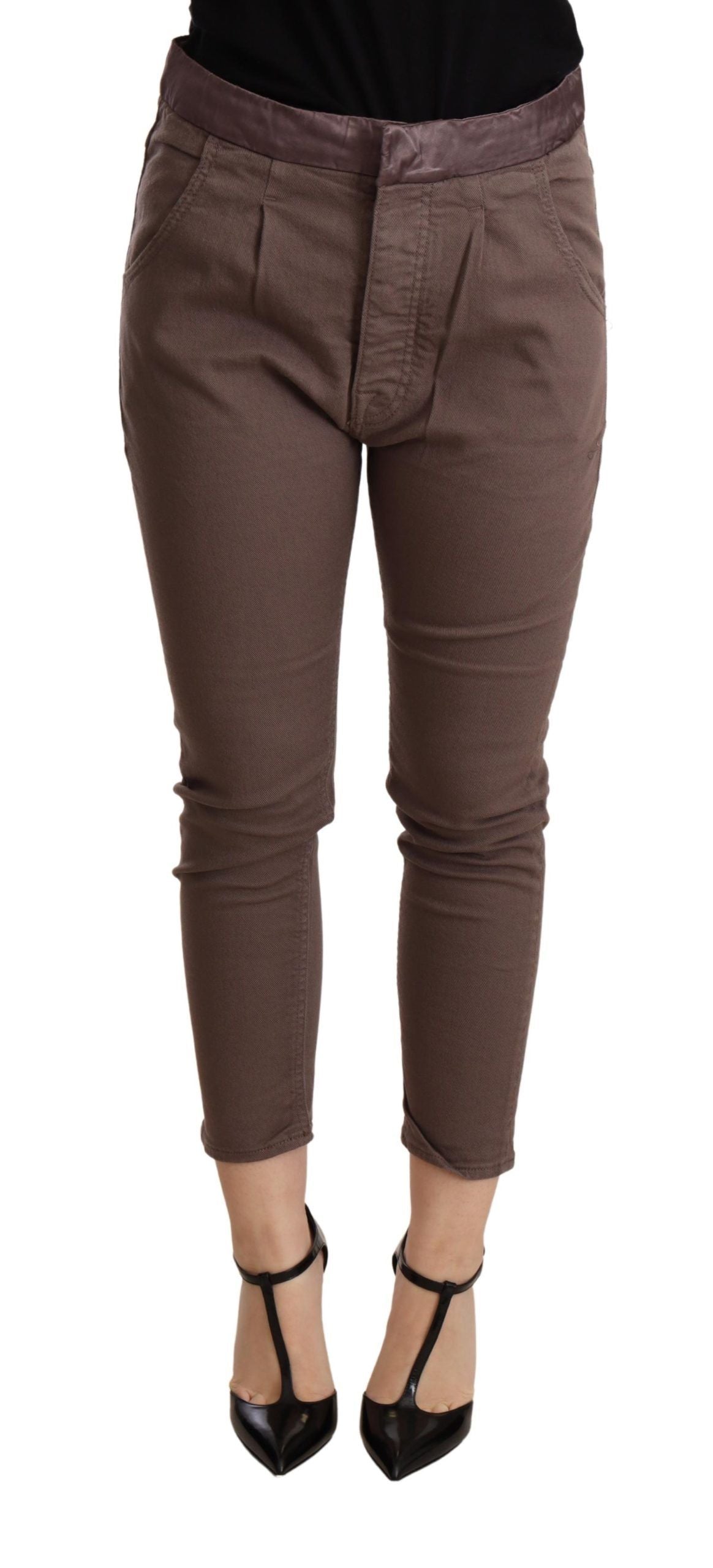 Chic Brown Skinny Mid Waist Cropped Pants - ventzia
