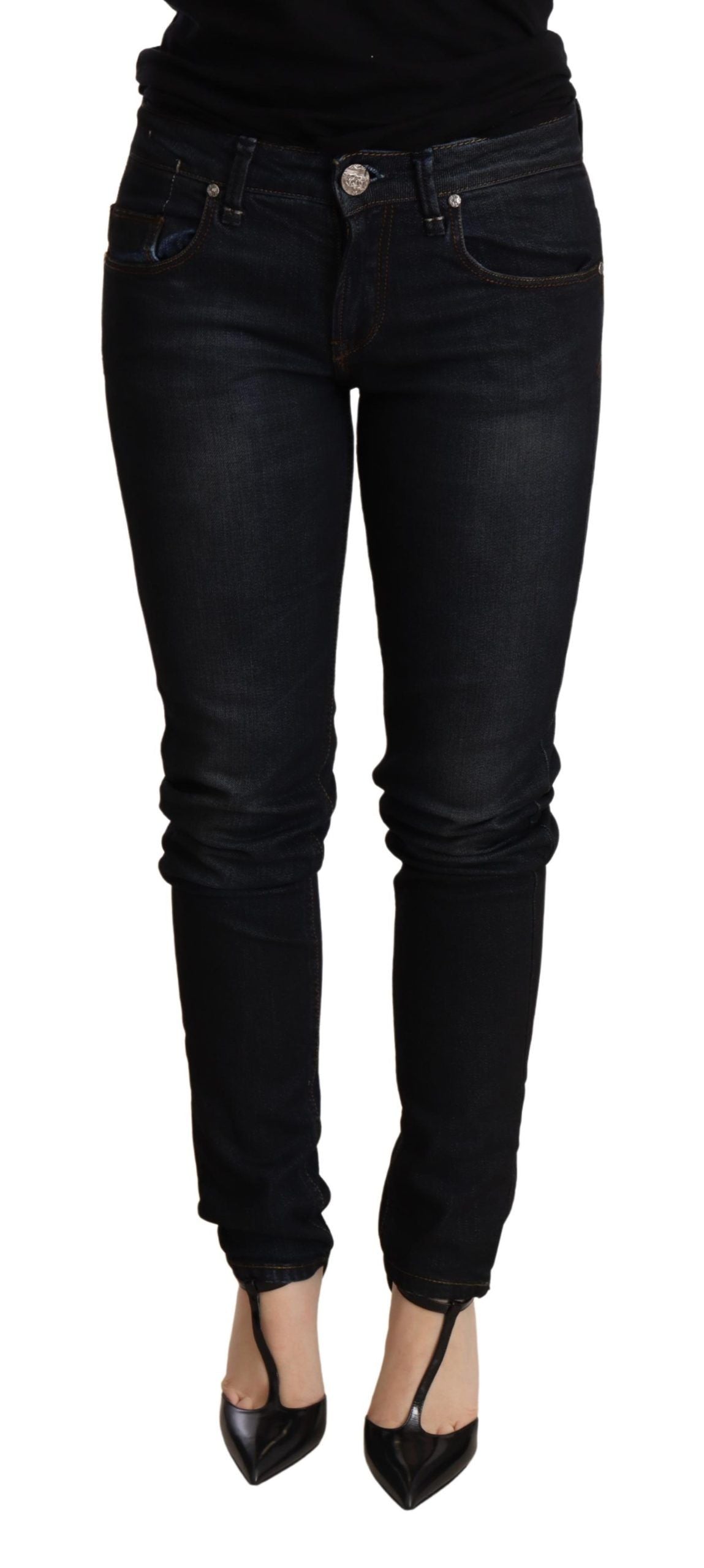 Chic Blue Washed Skinny Low Waist Jeans - ventzia