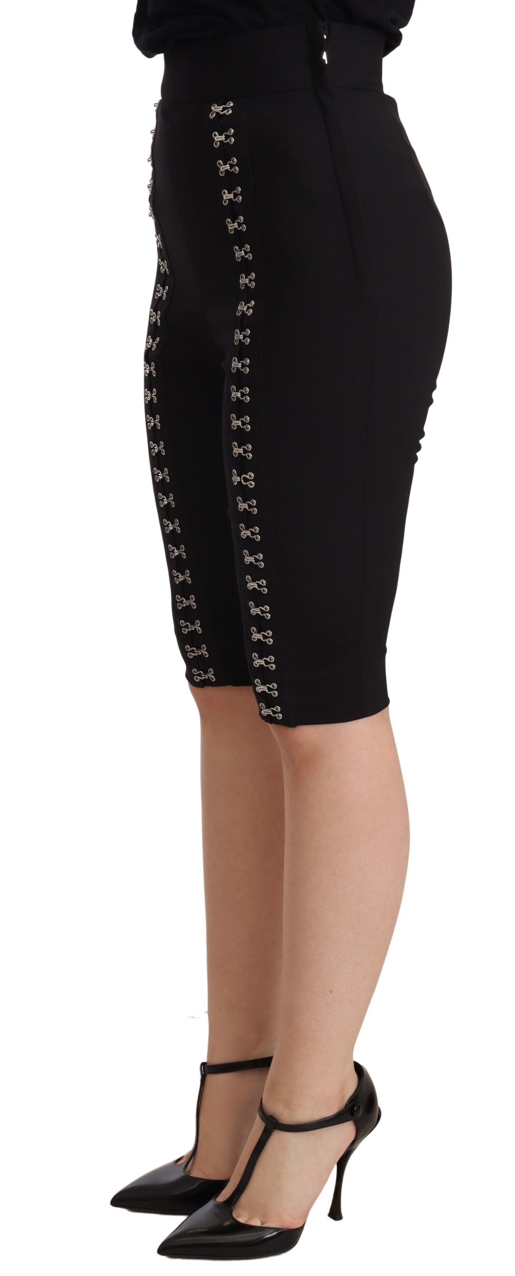 Elegant High Waist Black Wool Shorts - ventzia