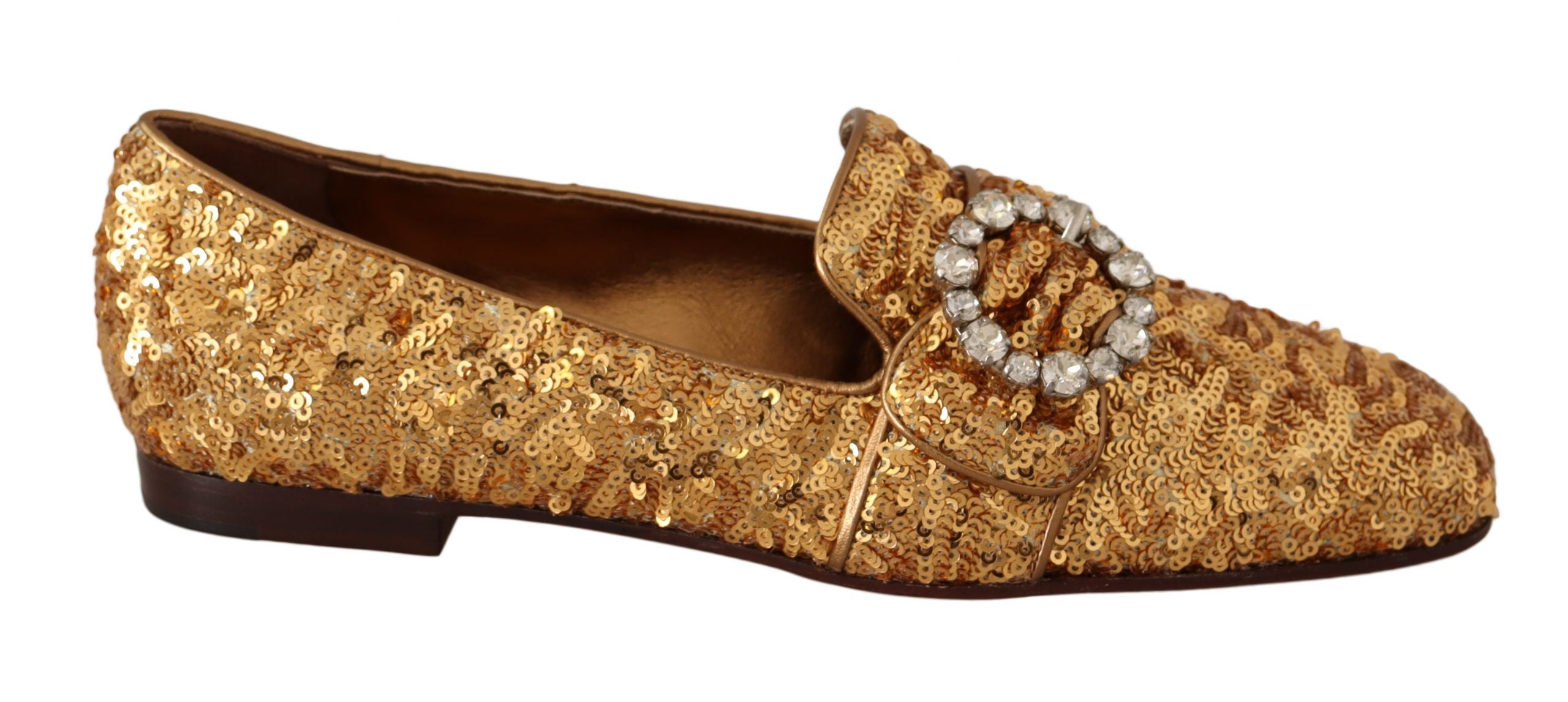 Elegant Gold Sequin Crystal Flats - ventzia