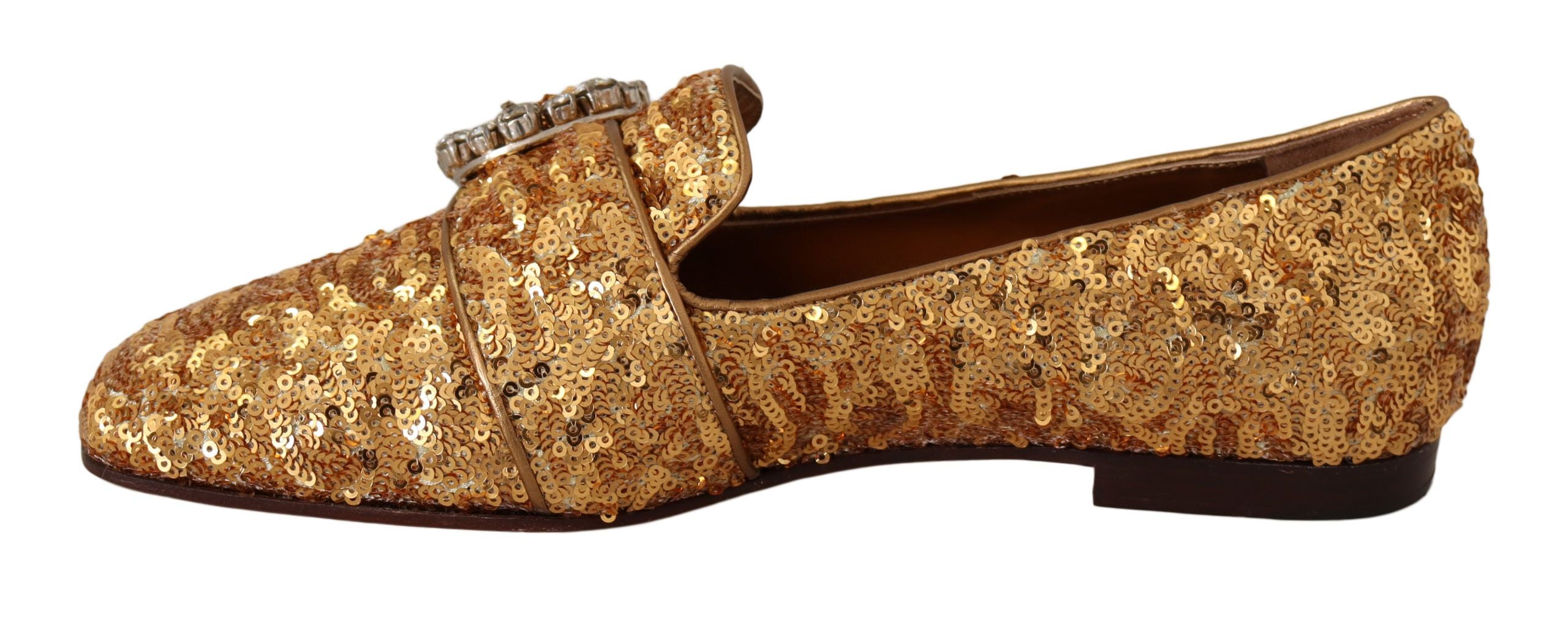 Elegant Gold Sequin Crystal Flats - ventzia