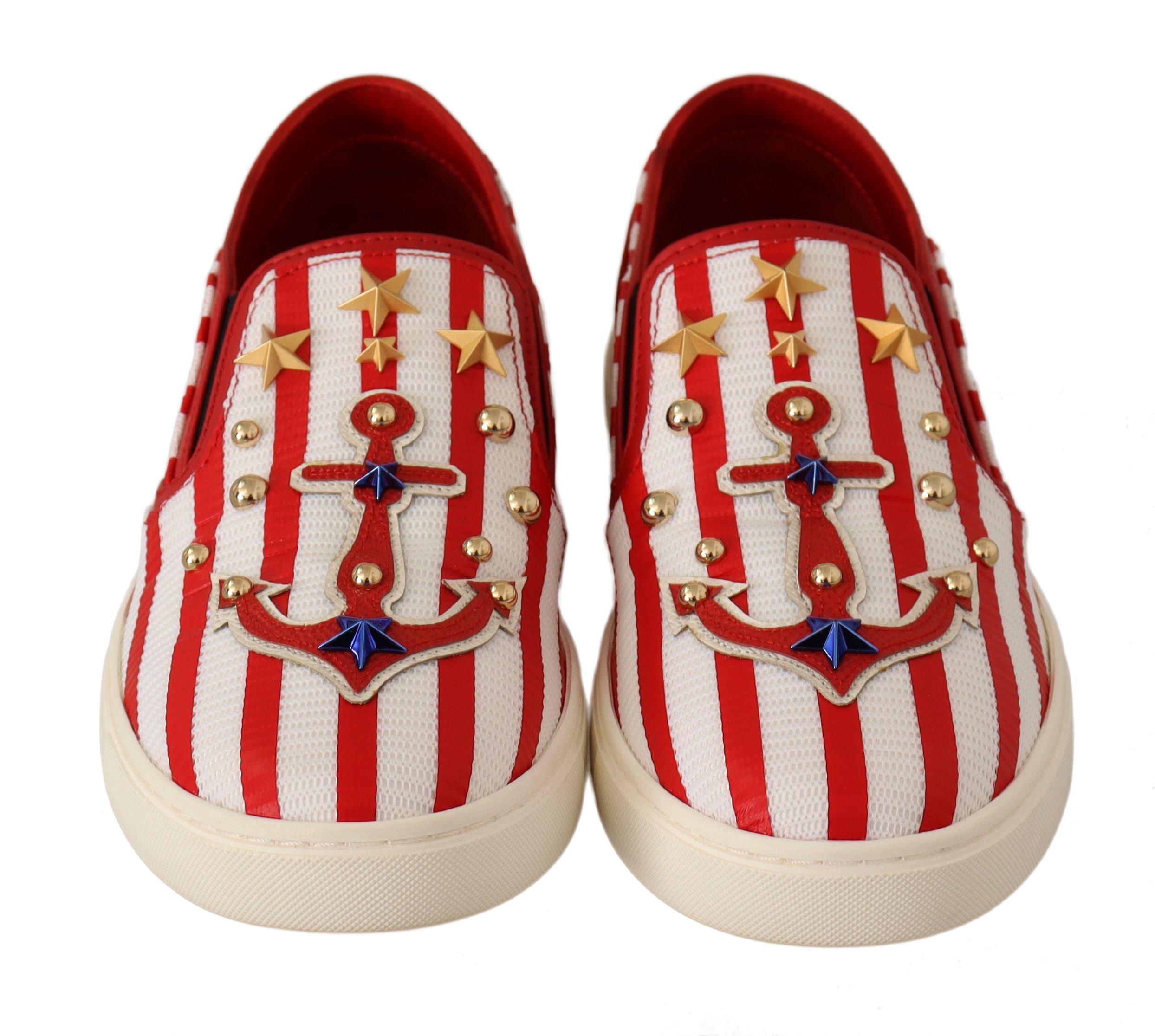 Stripe Print Studded Loafers - ventzia