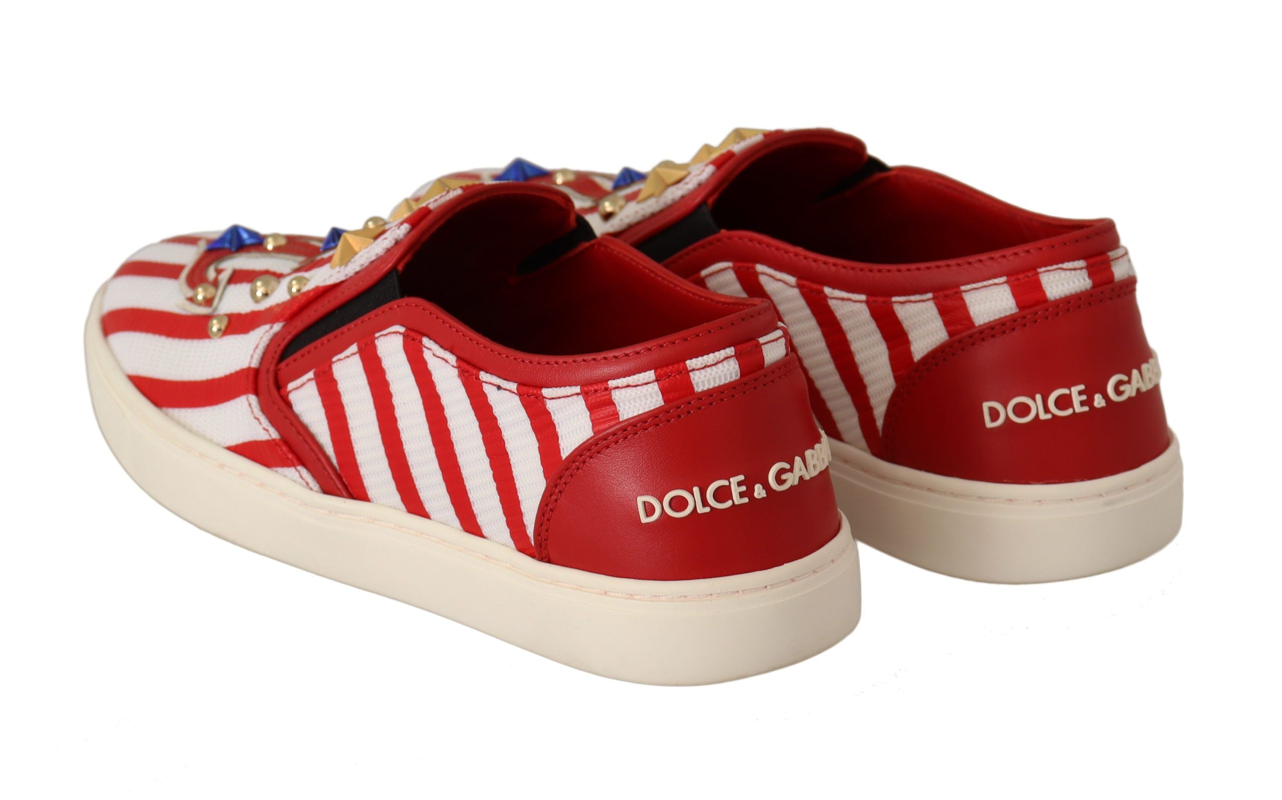 Stripe Print Studded Loafers - ventzia