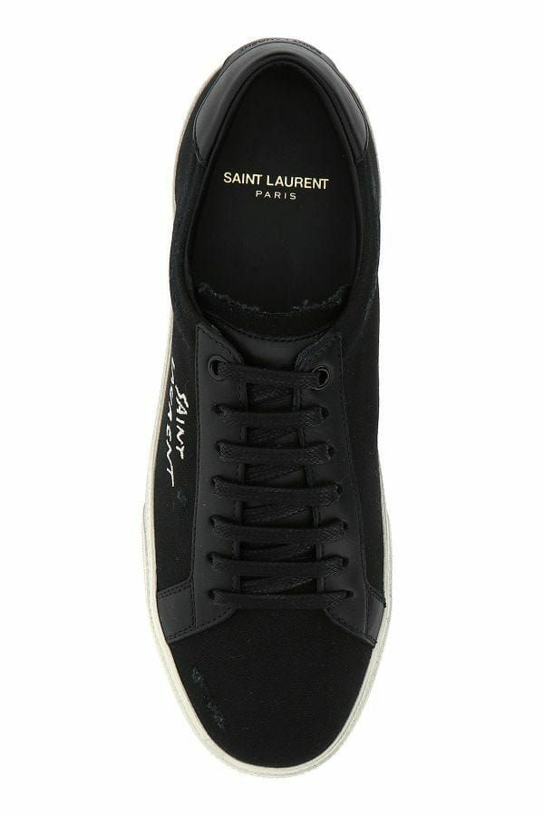Sleek Black Canvas & Leather Low-Top Sneakers - ventzia