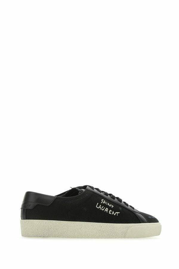Sleek Black Canvas & Leather Low-Top Sneakers - ventzia