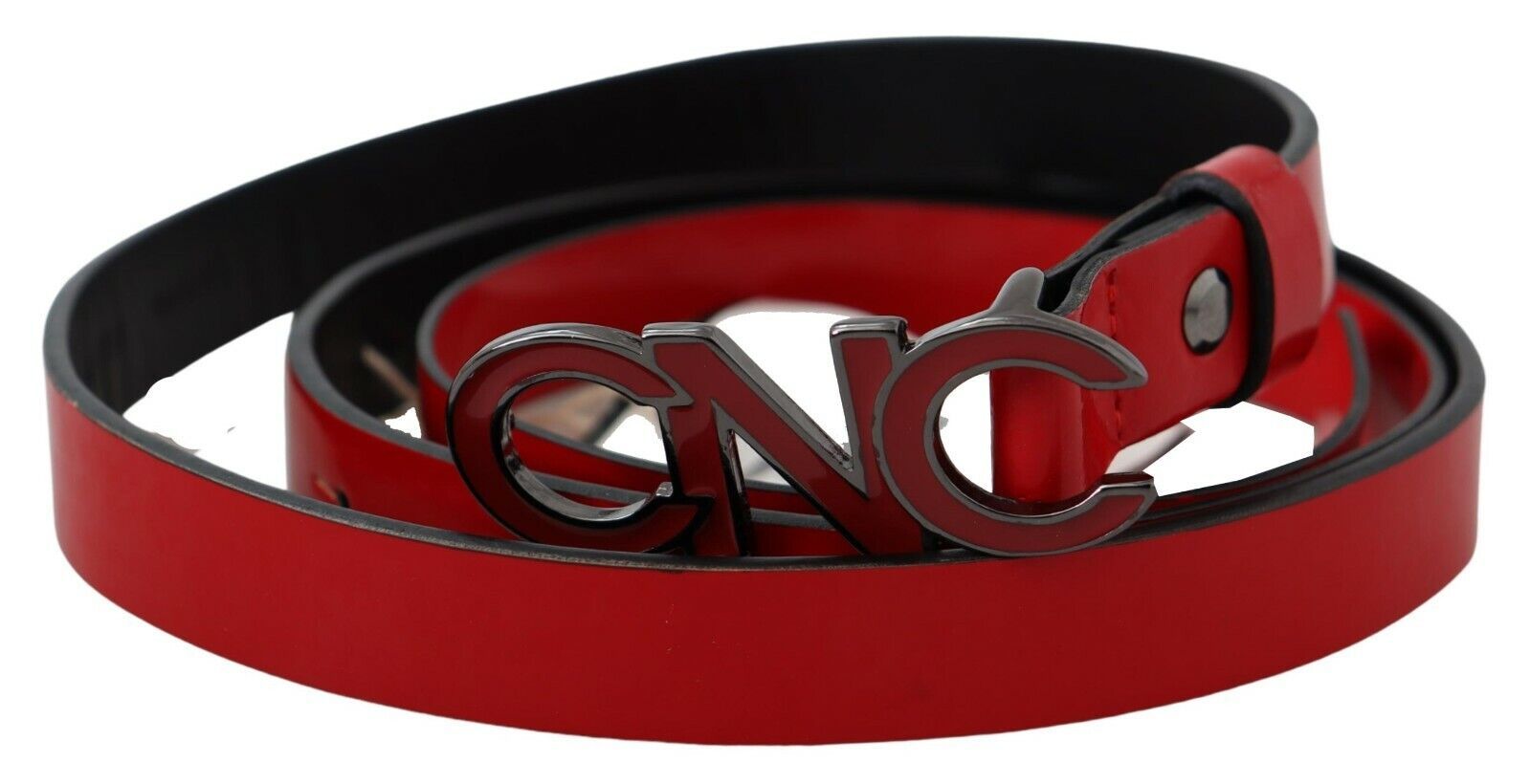 Chic Red Leather Waist Belt with Black-Tone Buckle - ventzia