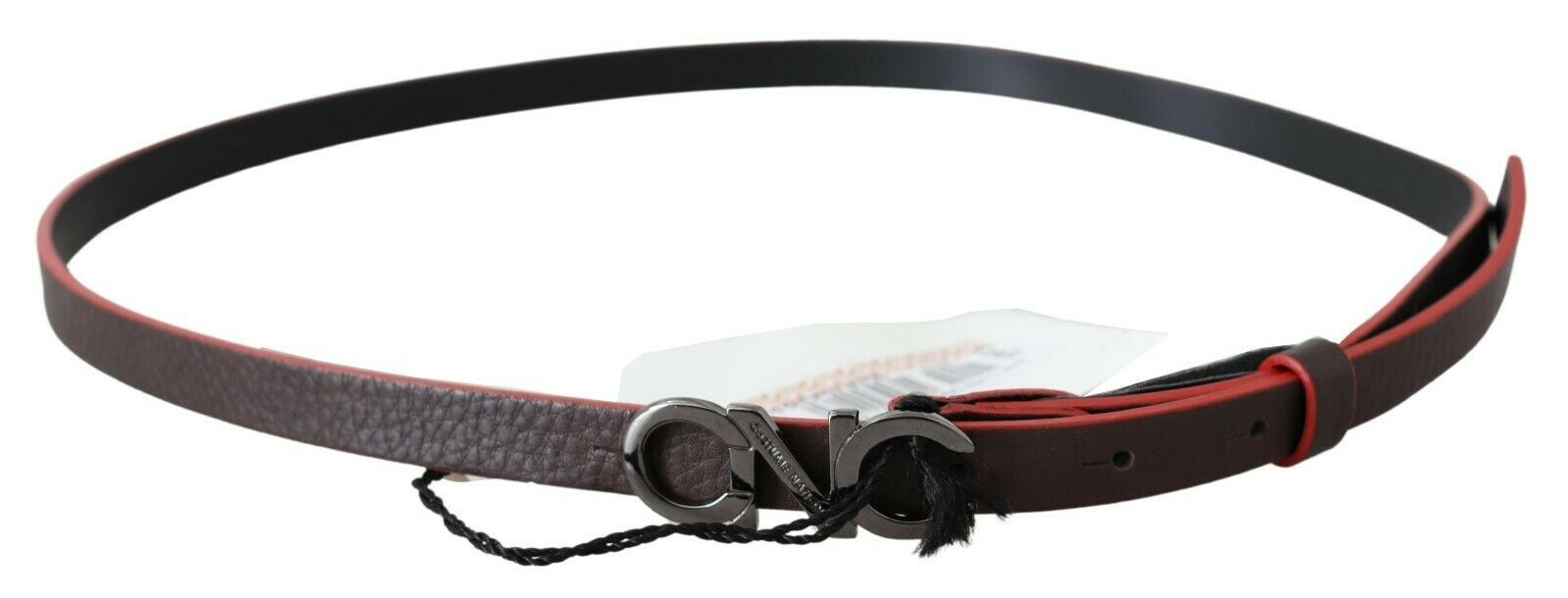 Maroon & Black Italian Leather Fashion Belt - ventzia