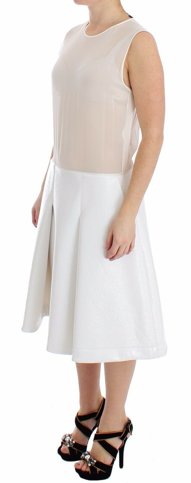 Elegant White Silk-Wool Blend Tank Dress - ventzia