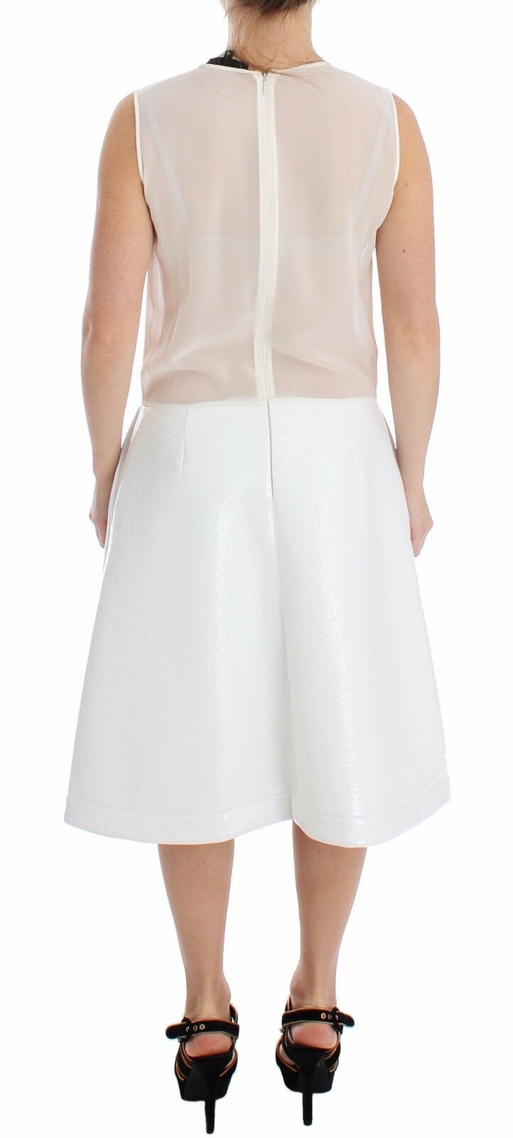 Elegant White Silk-Wool Blend Tank Dress - ventzia