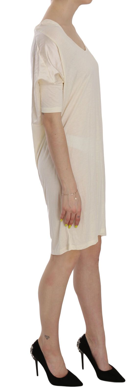 Chic Cream A-Line Elbow Sleeve Dress - ventzia