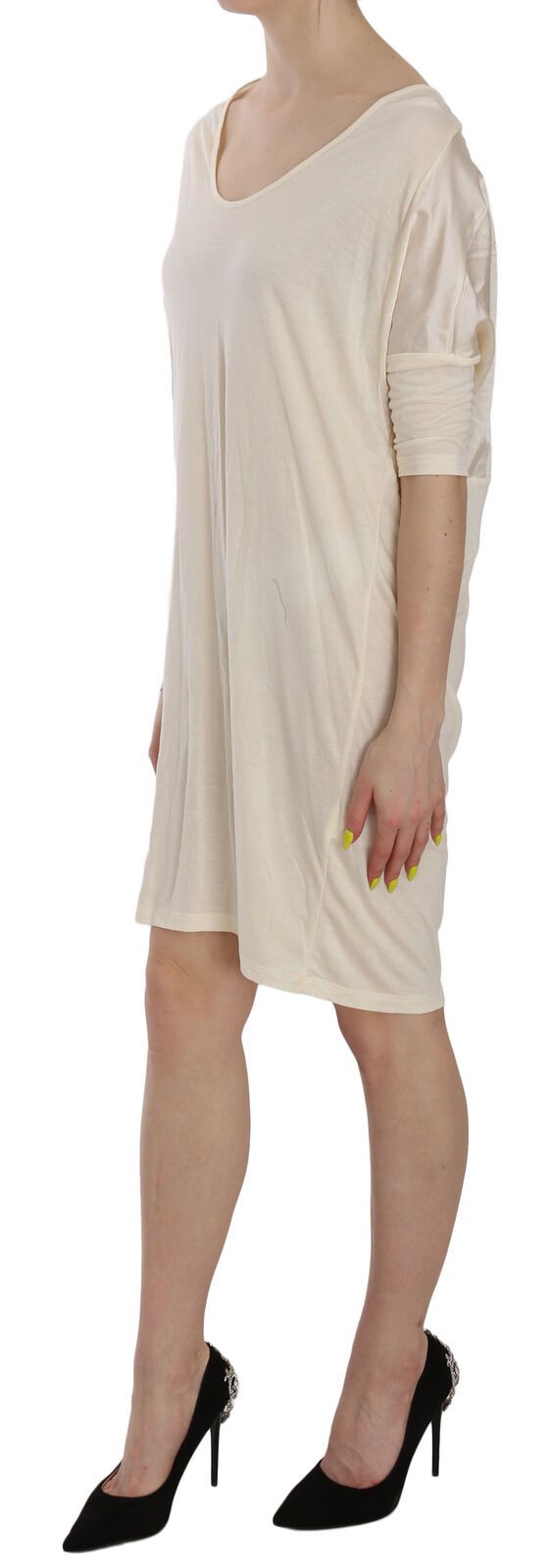 Chic Cream A-Line Elbow Sleeve Dress - ventzia