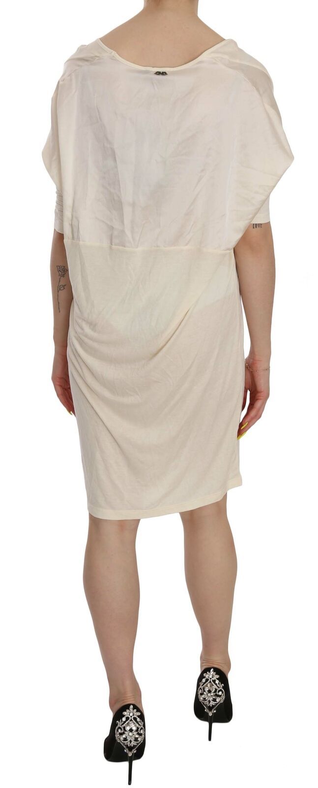 Chic Cream A-Line Elbow Sleeve Dress - ventzia