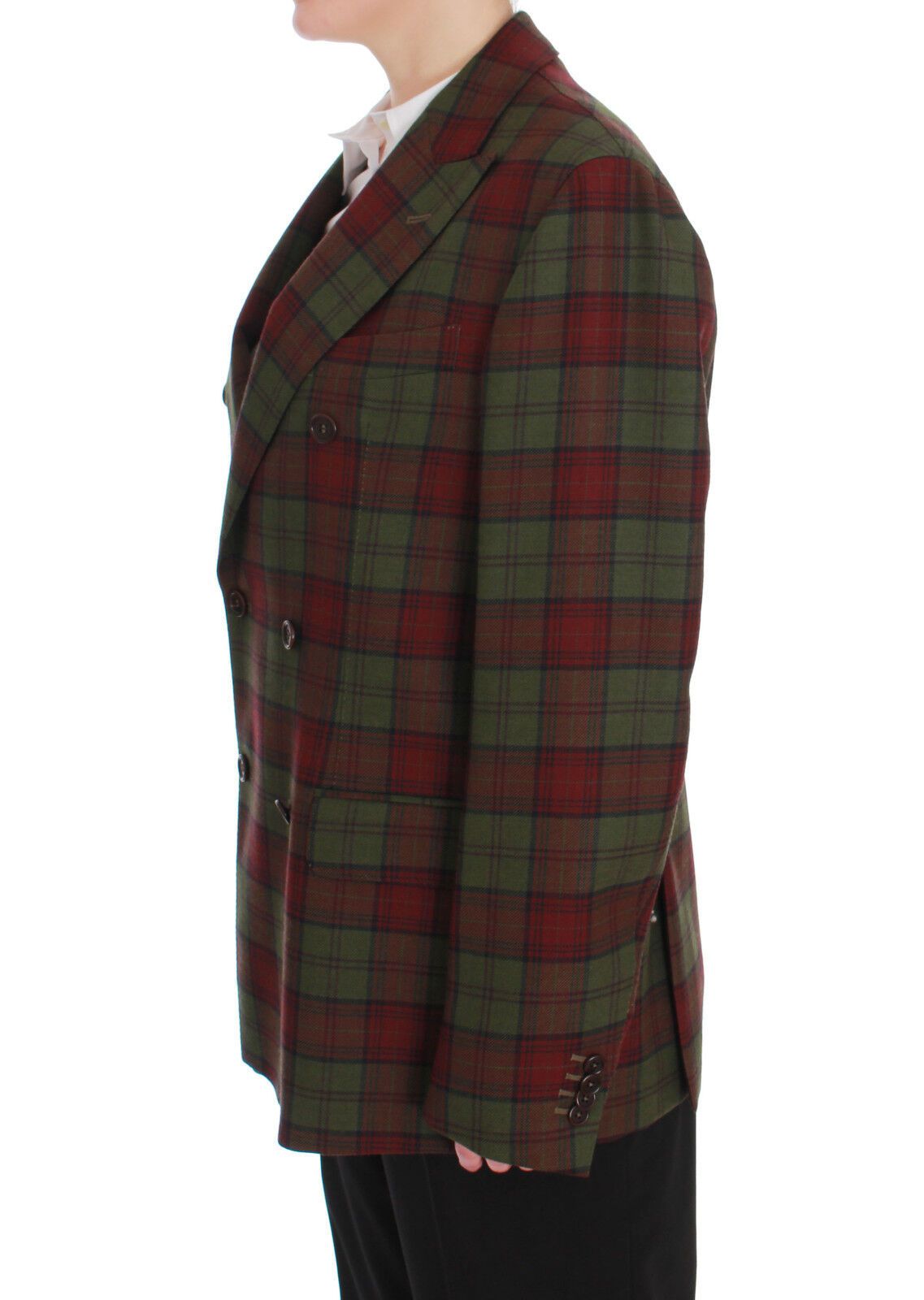 Elegant Checkered Double-Breasted Wool Blazer - ventzia