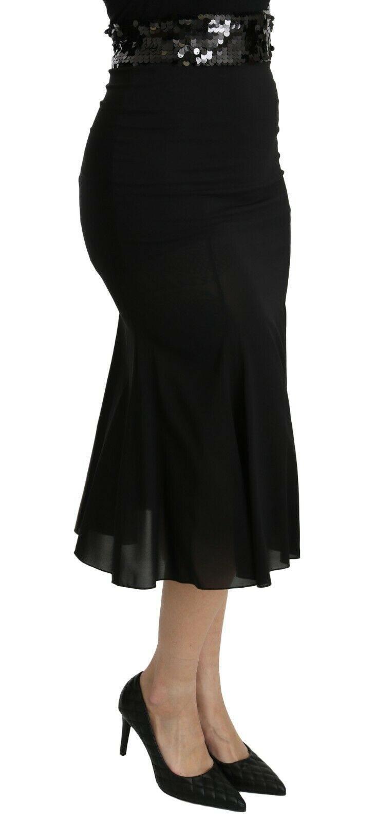 Chic High Waist Black Silk Blend Skirt - ventzia