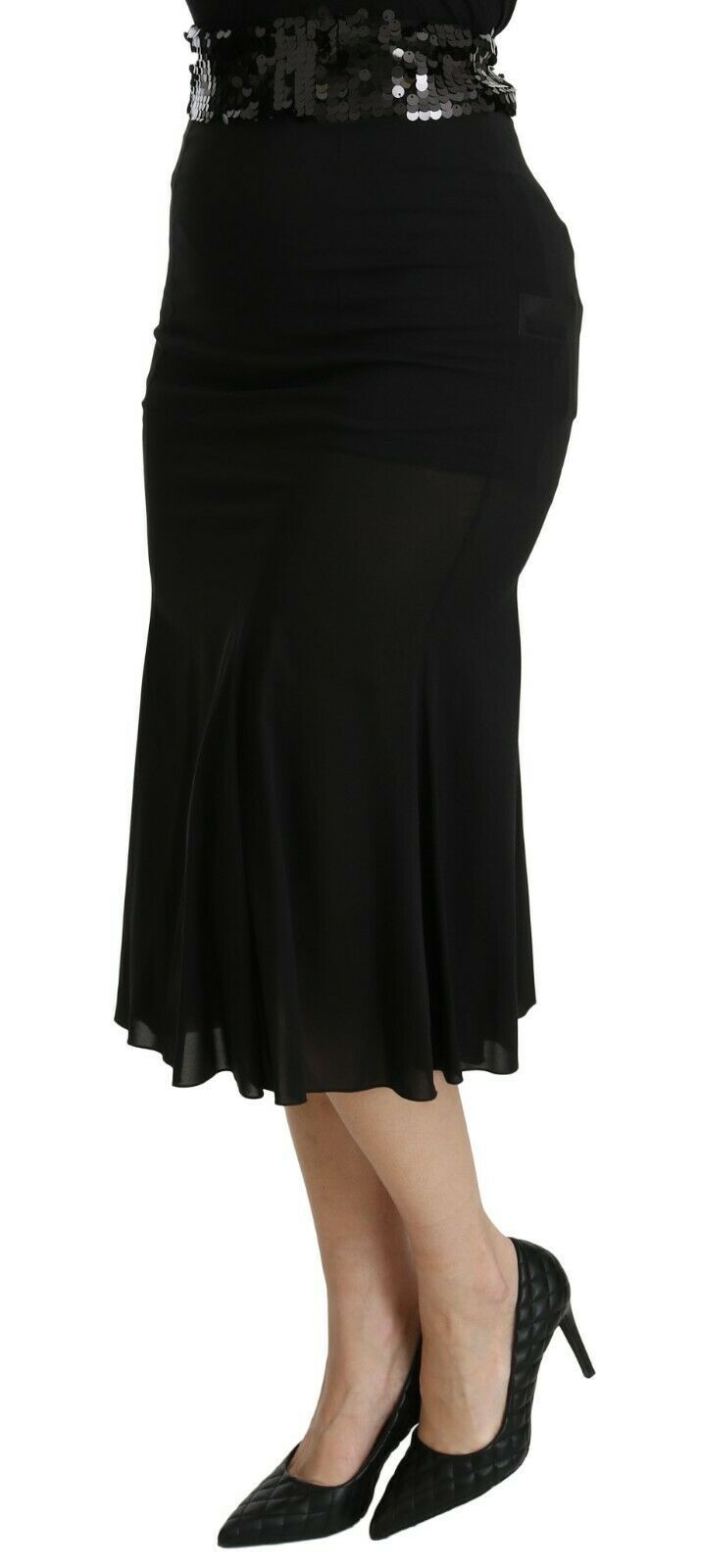 Chic High Waist Black Silk Blend Skirt - ventzia