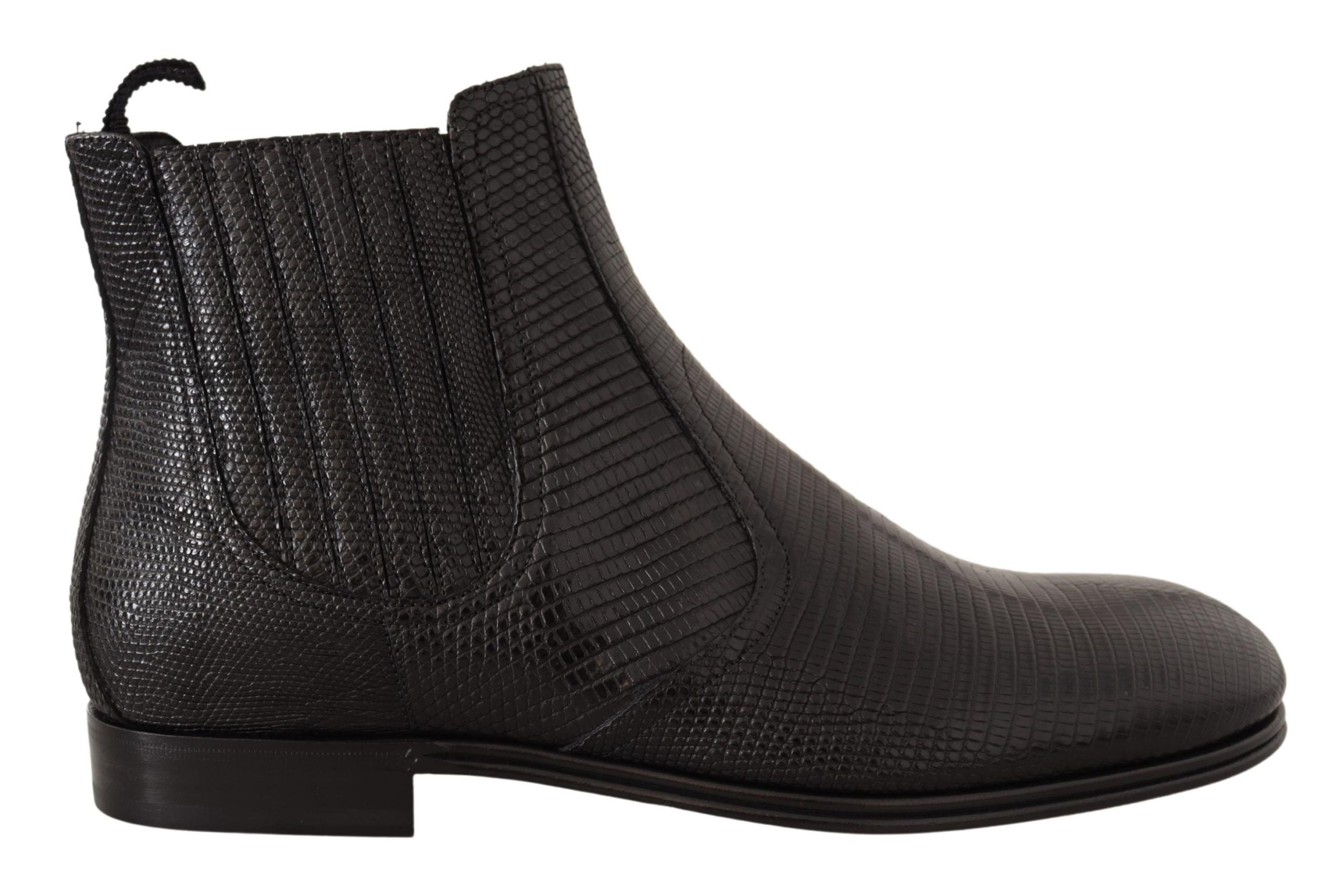 Elegant Black Leather Lizard Skin Derby Boots - ventzia