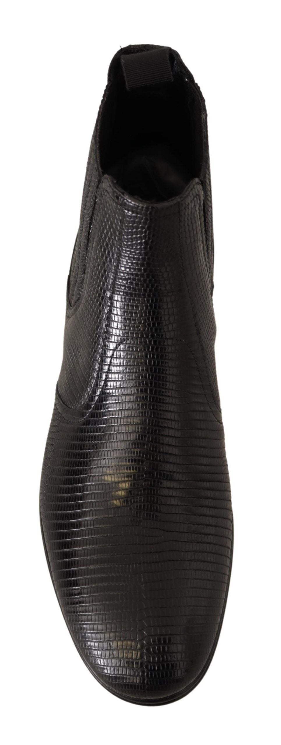 Elegant Black Leather Lizard Skin Derby Boots - ventzia