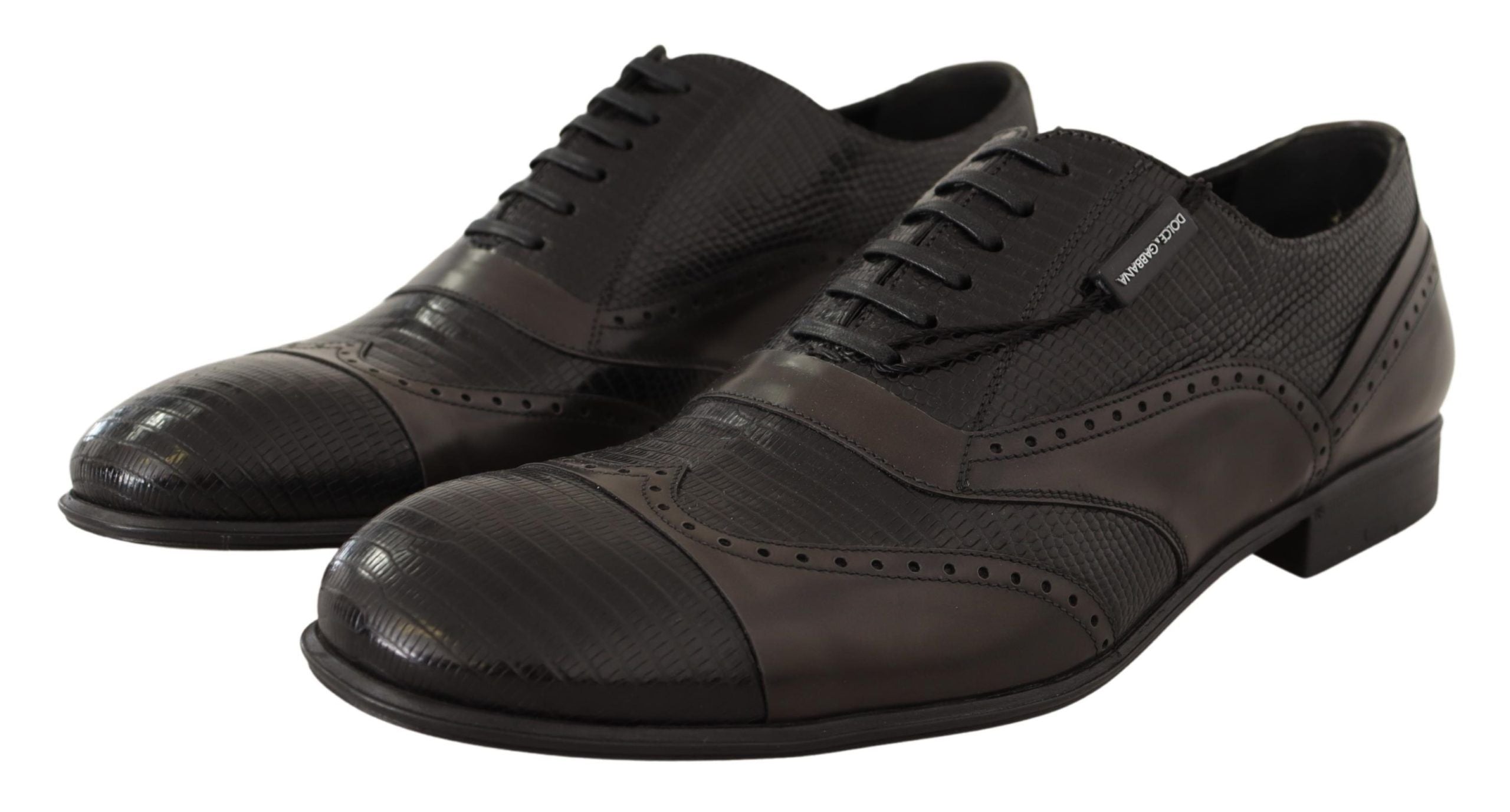 Elegant Brown Lizard Leather Oxford Shoes - ventzia
