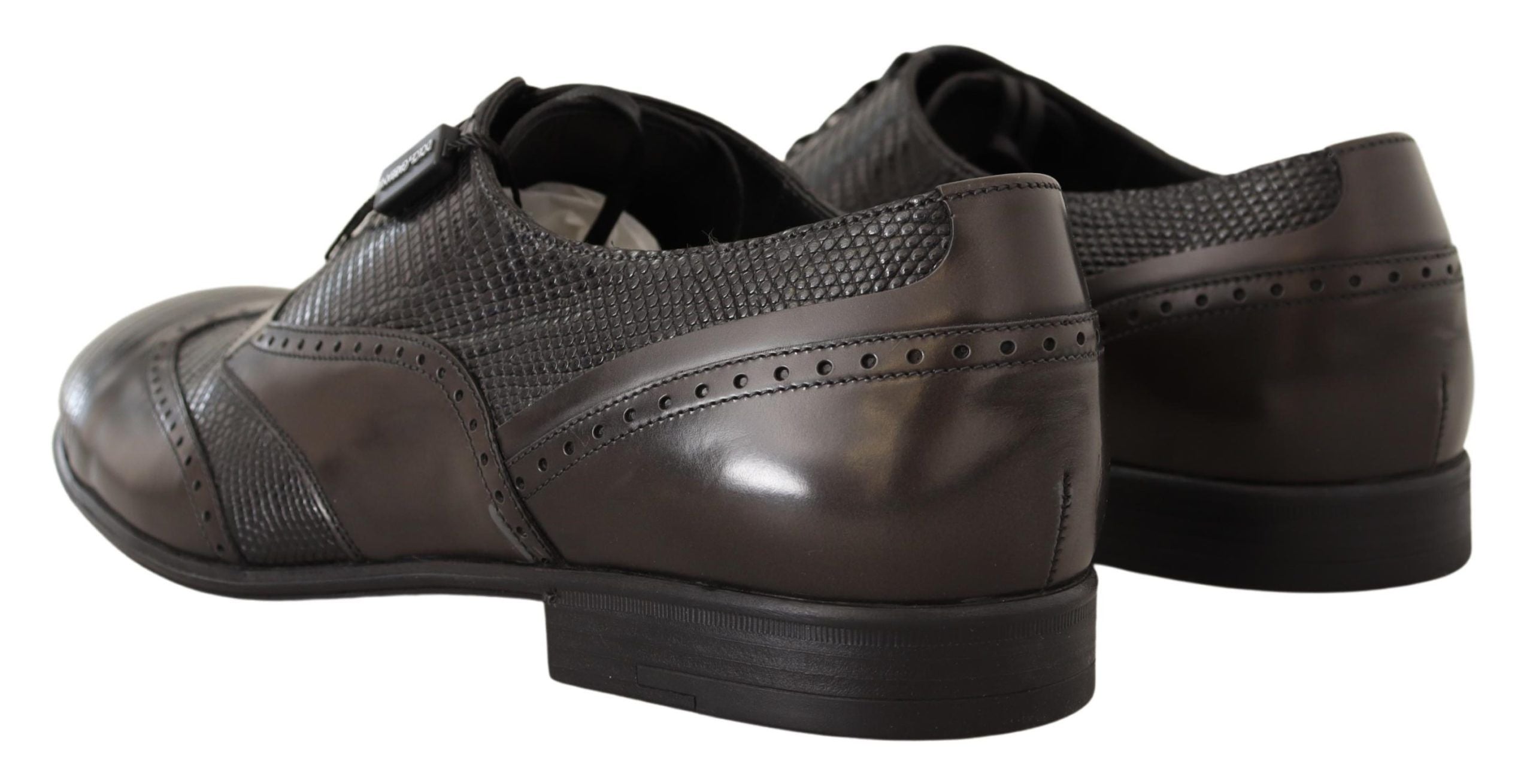 Elegant Brown Lizard Leather Oxford Shoes - ventzia