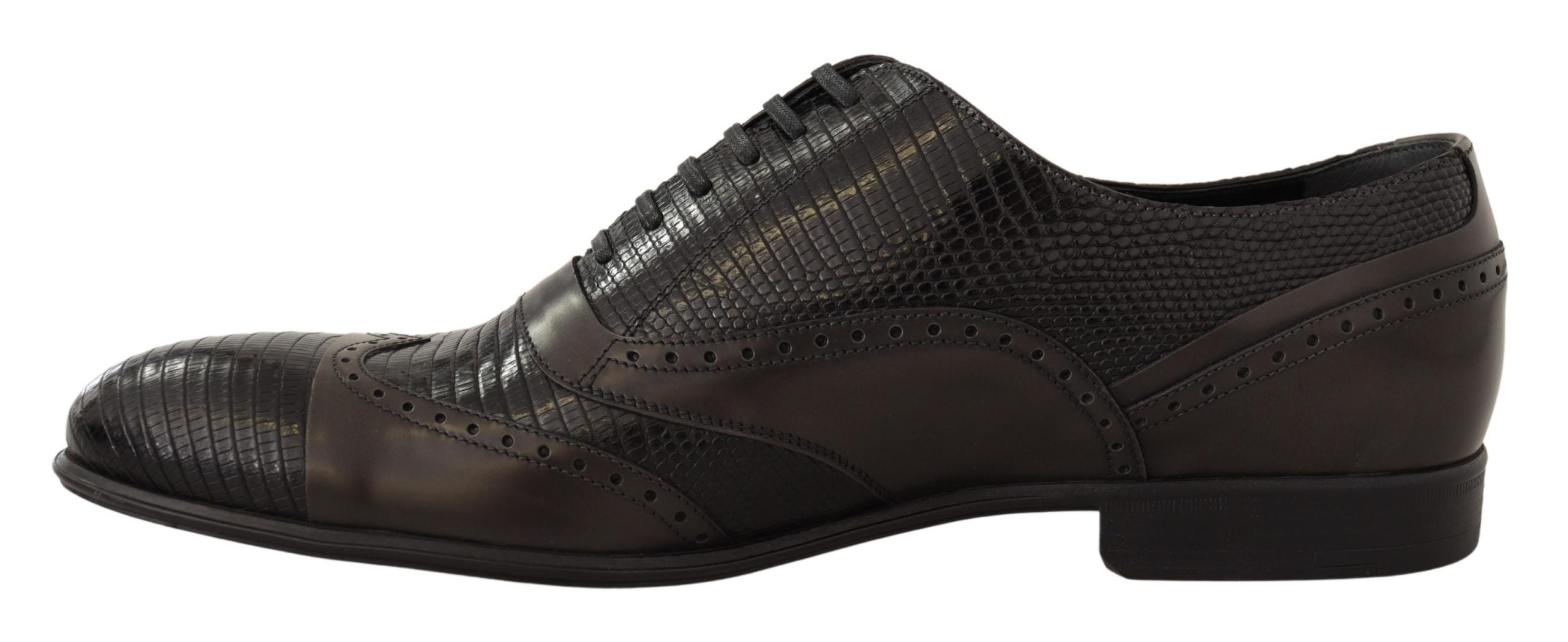 Elegant Brown Lizard Leather Oxford Shoes - ventzia