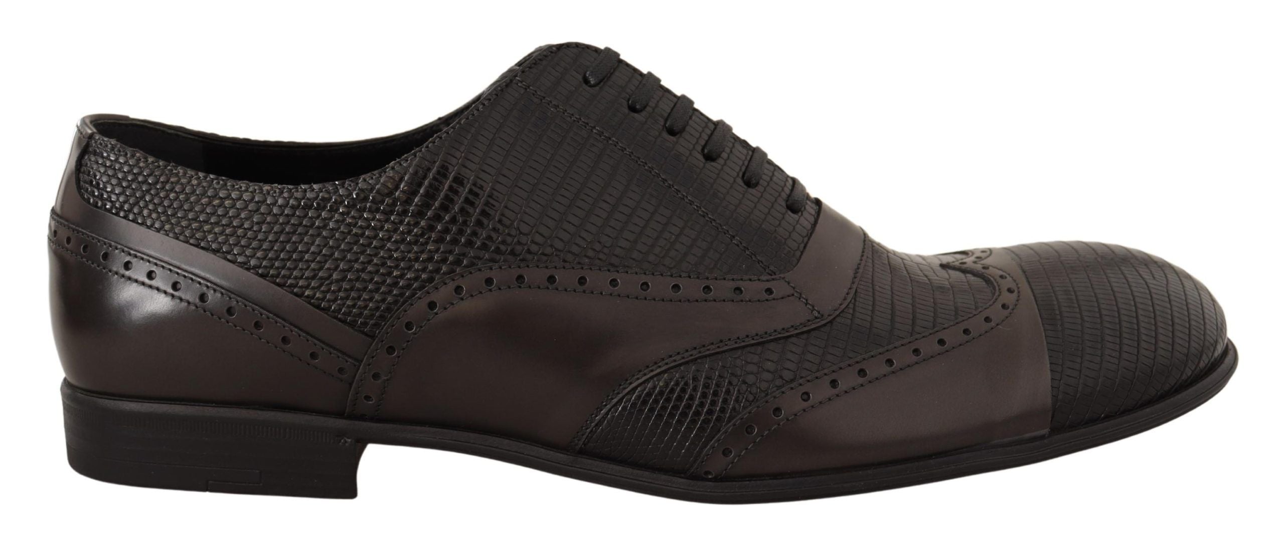 Elegant Brown Lizard Leather Oxford Shoes - ventzia