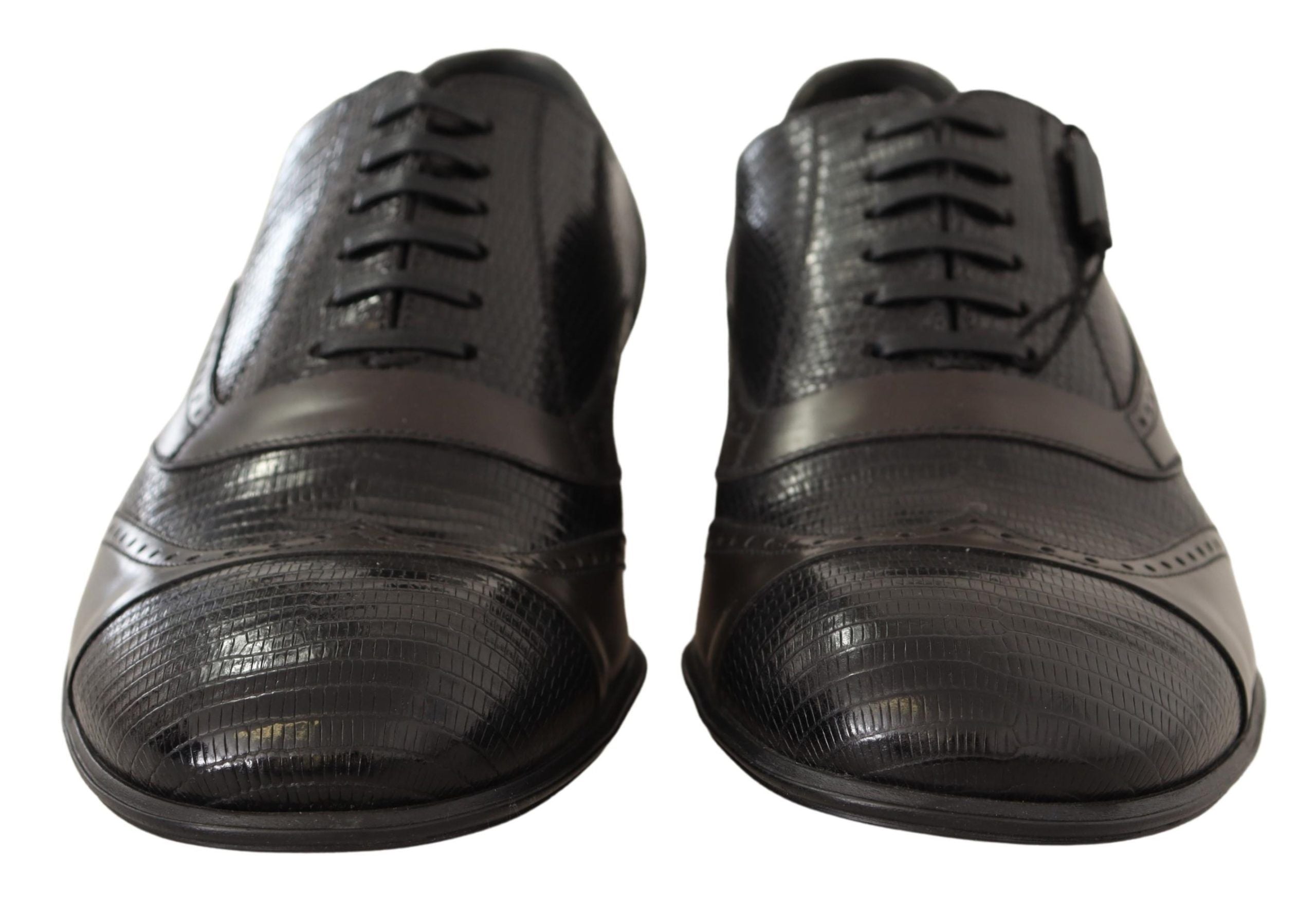 Elegant Brown Lizard Leather Oxford Shoes - ventzia