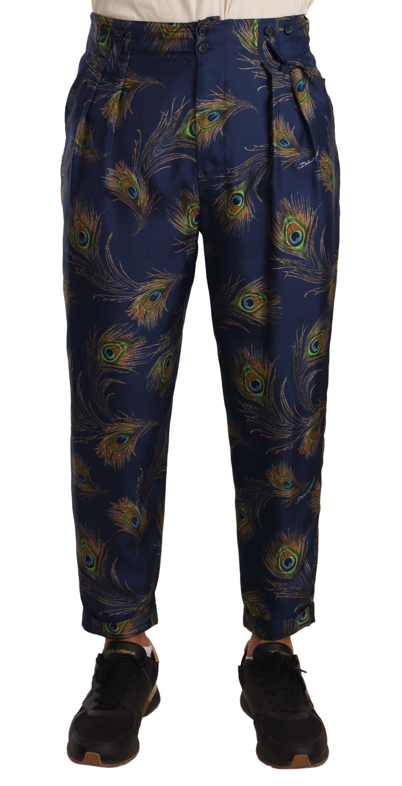 Exquisite Peacock Print Silk Trousers - ventzia