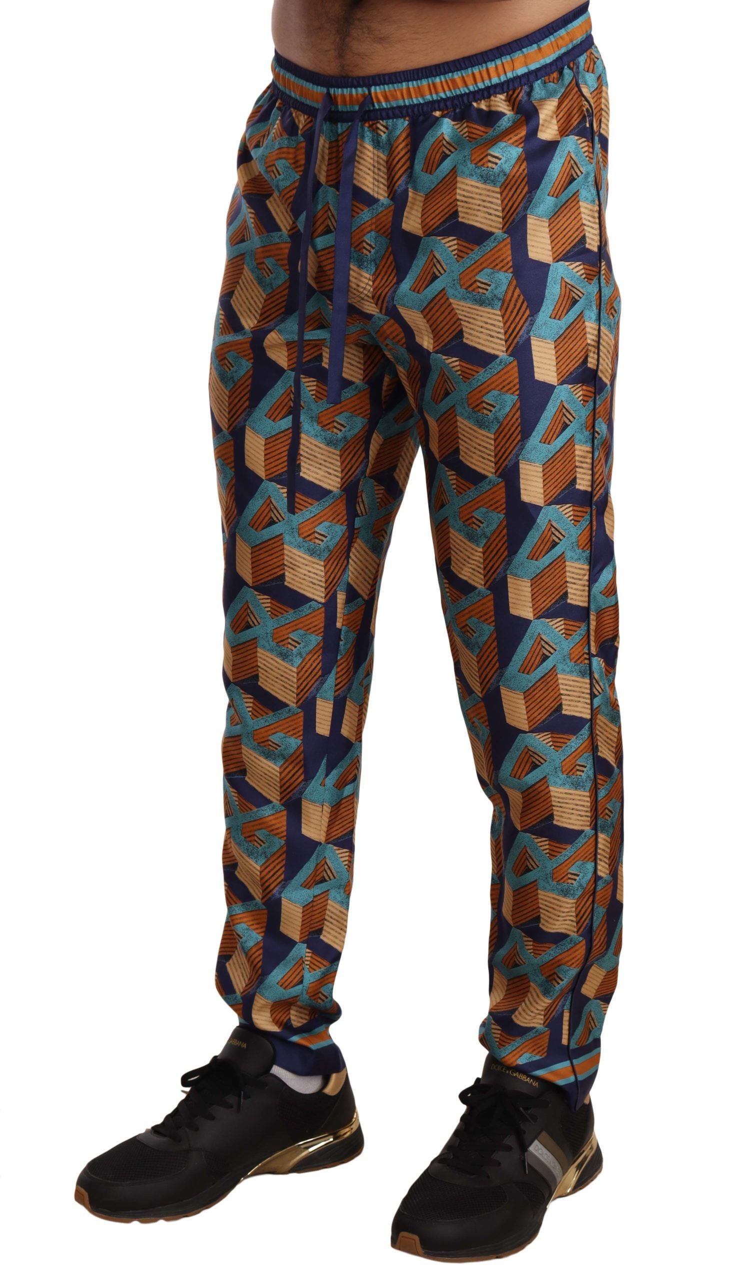 Elegant Silk Jogger Pants with Vibrant Print - ventzia