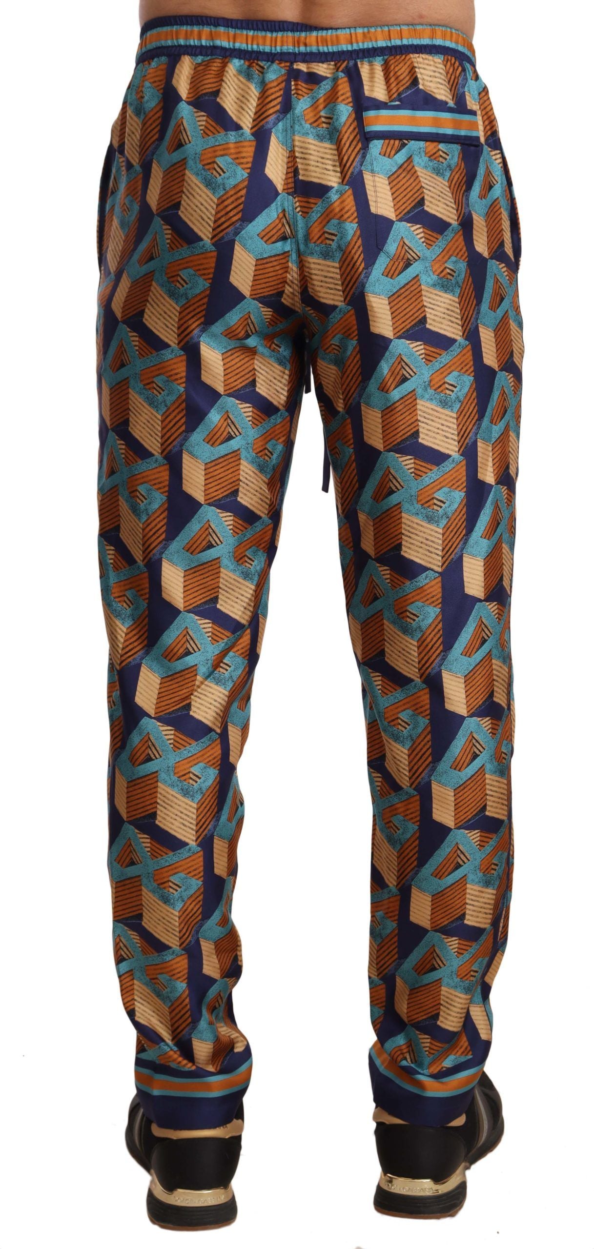 Elegant Silk Jogger Pants with Vibrant Print - ventzia