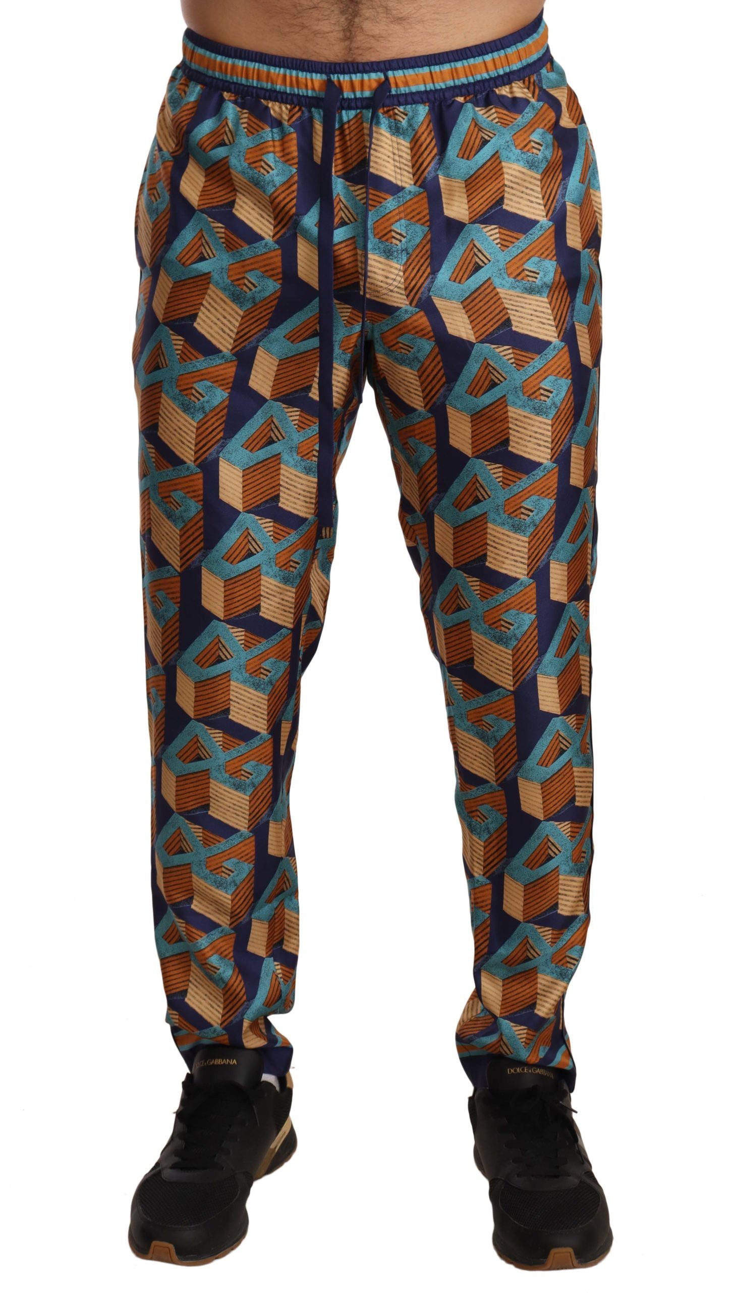 Elegant Silk Jogger Pants with Vibrant Print - ventzia