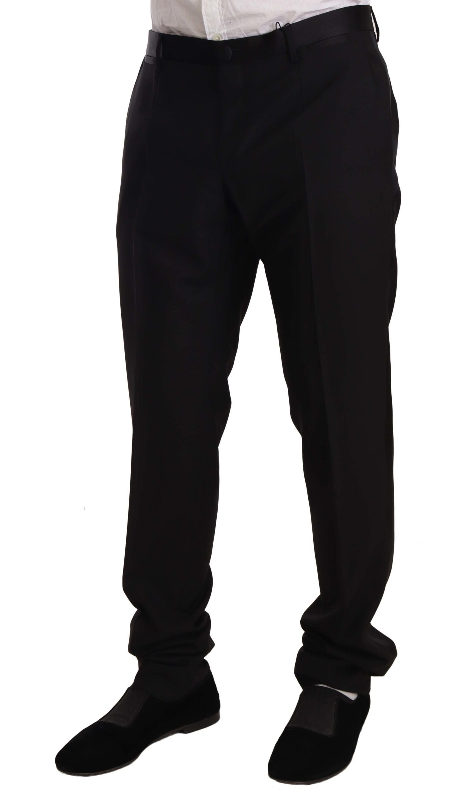 Elegant Black Skinny Tuxedo Trousers - ventzia