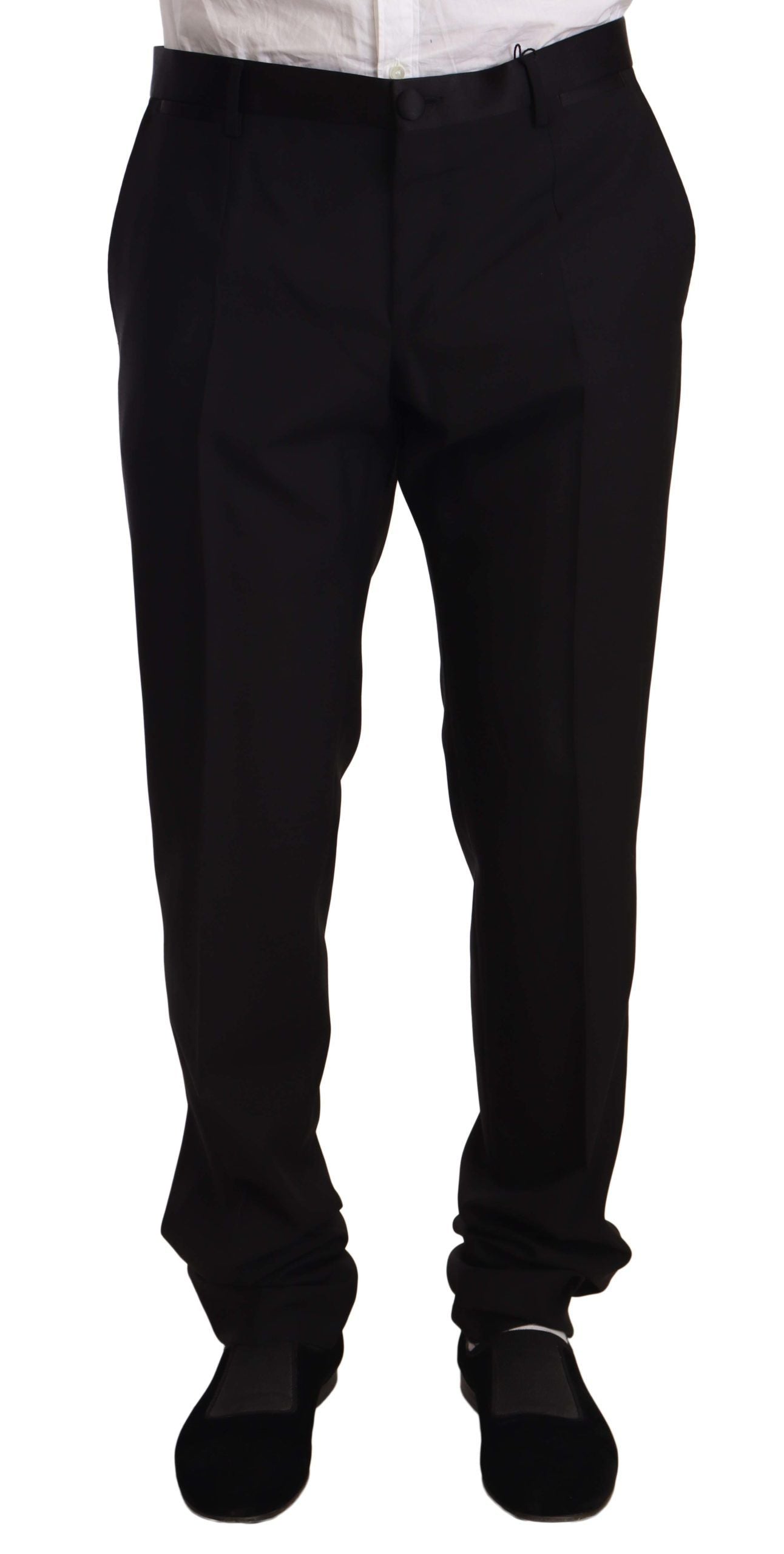 Elegant Black Skinny Tuxedo Trousers - ventzia