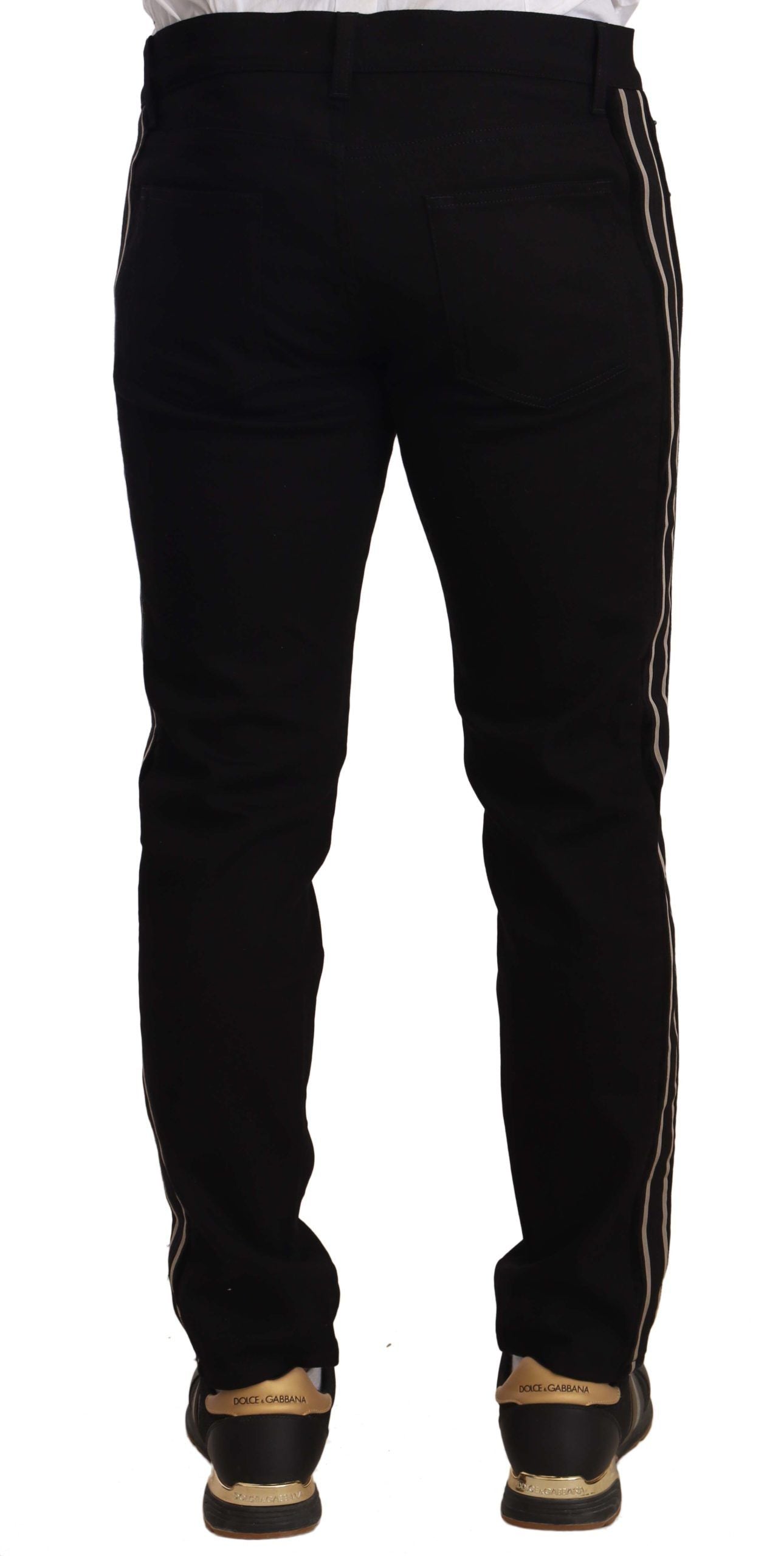 Heraldic Embroidered Slim Fit Black Jeans - ventzia