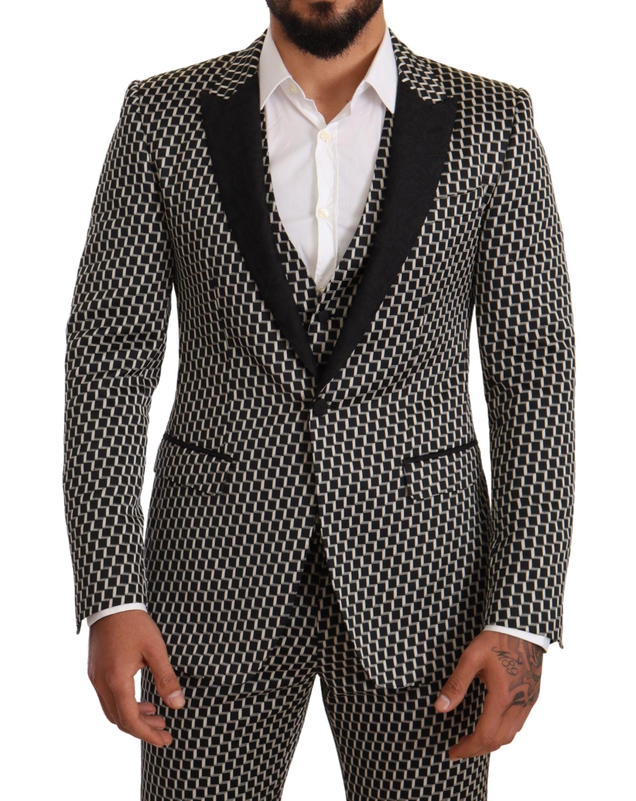 Elegant Martini Black Check Three-Piece Suit - ventzia