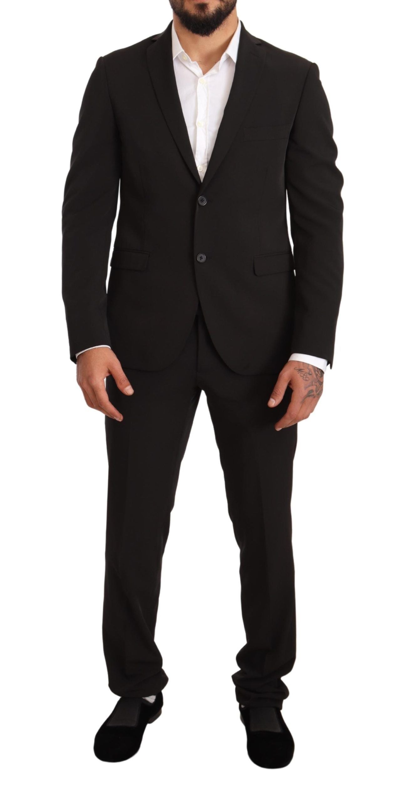Elegant Black Slim Fit Two-Piece Suit - ventzia