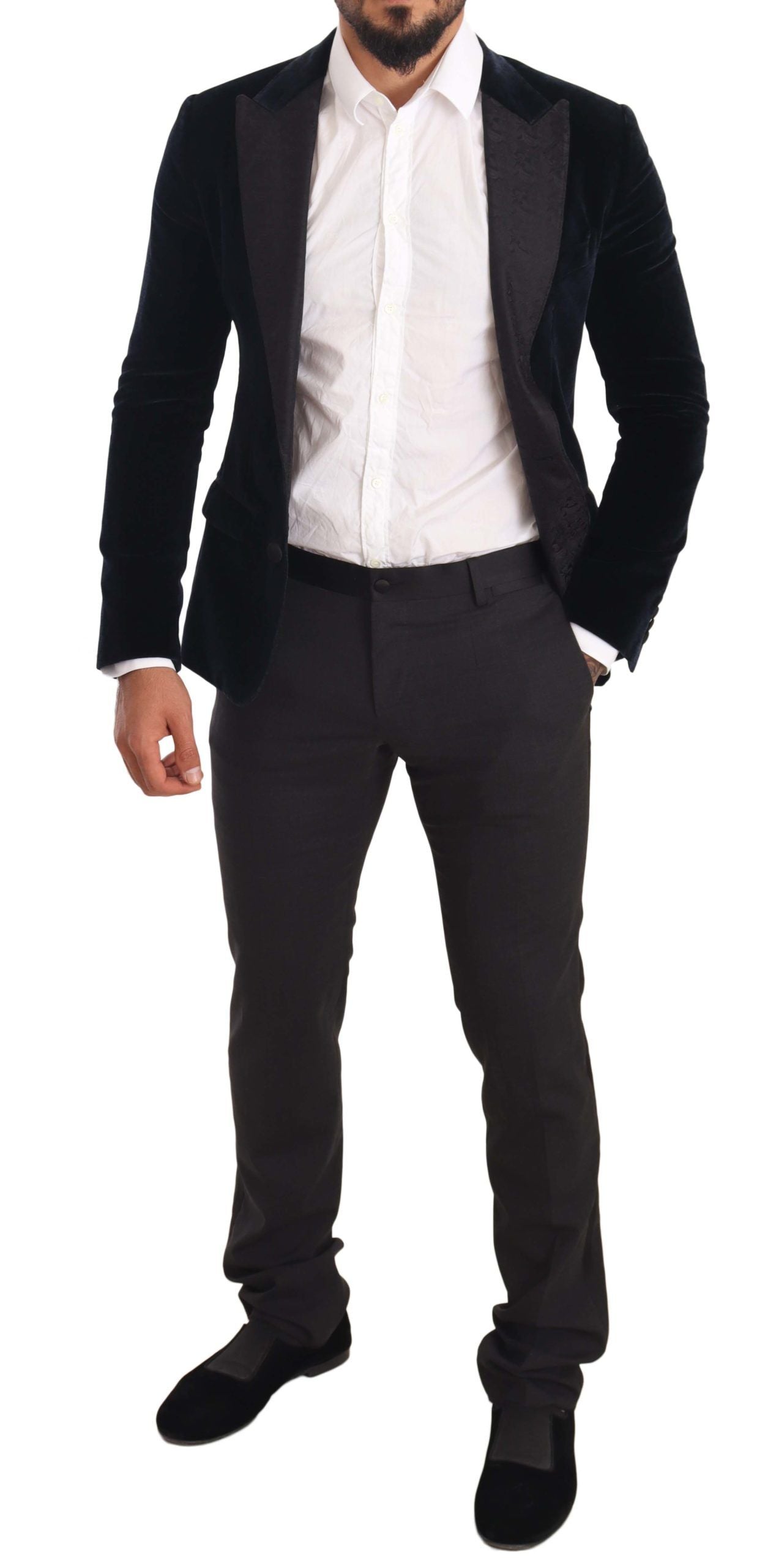 Elegant Two-Piece Velvet Suit in Blue - ventzia