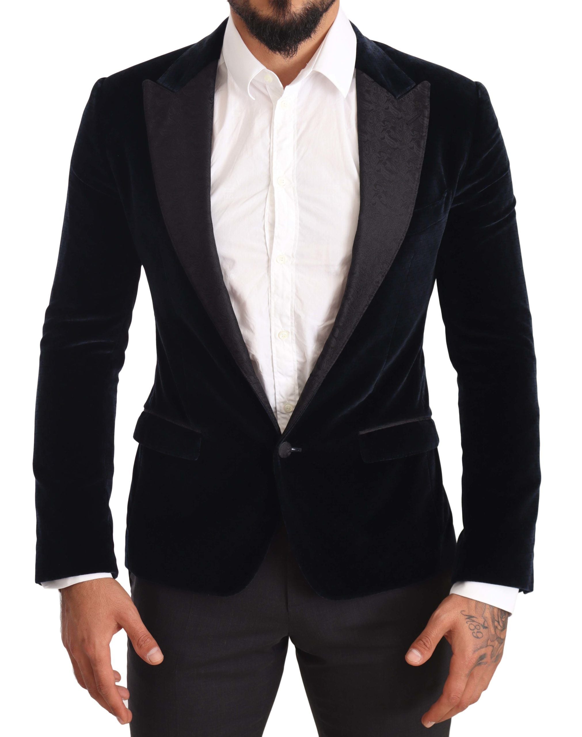 Elegant Two-Piece Velvet Suit in Blue - ventzia