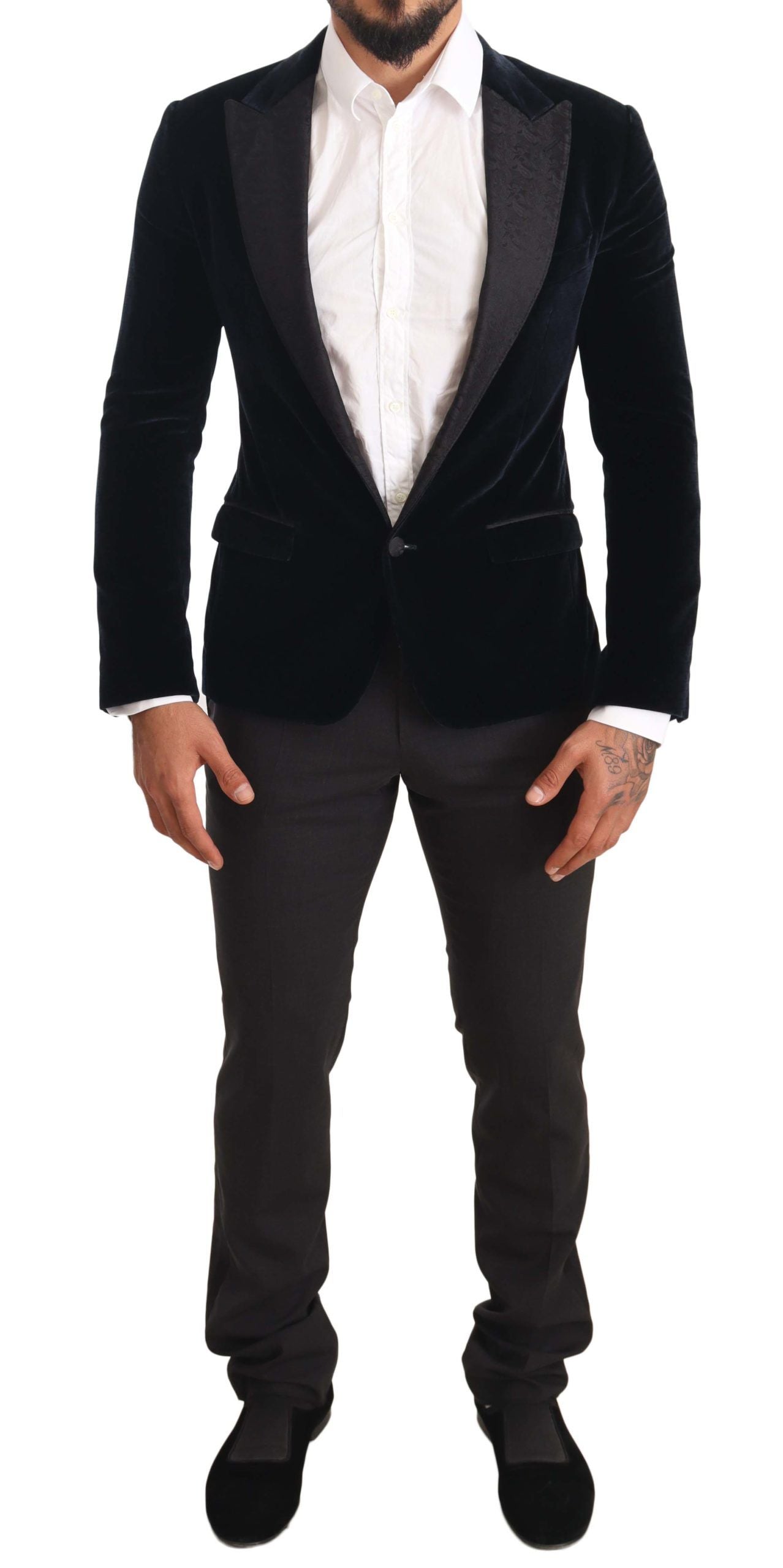 Elegant Two-Piece Velvet Suit in Blue - ventzia